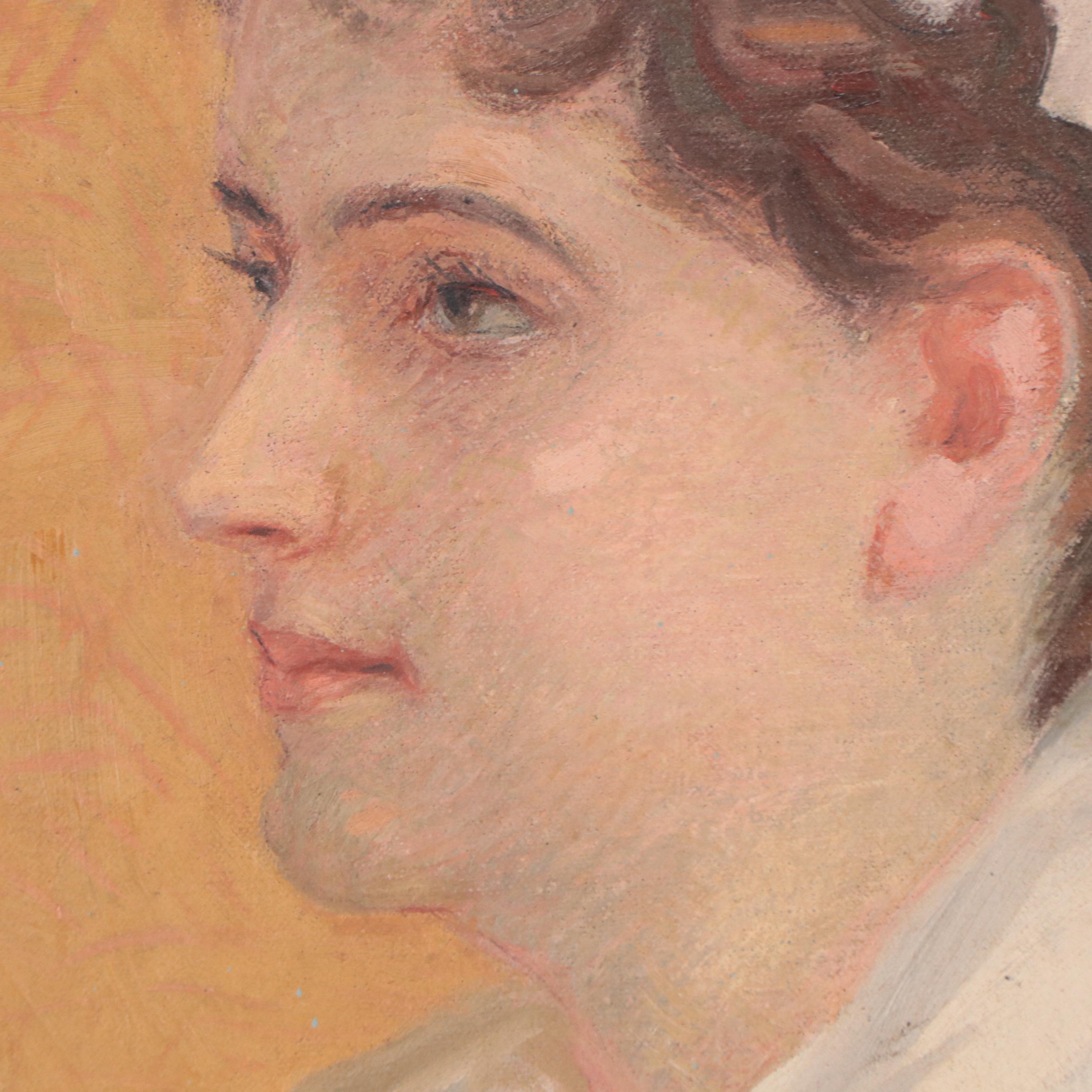 Portrait Oil Painting of Woman Wearing Bonnet