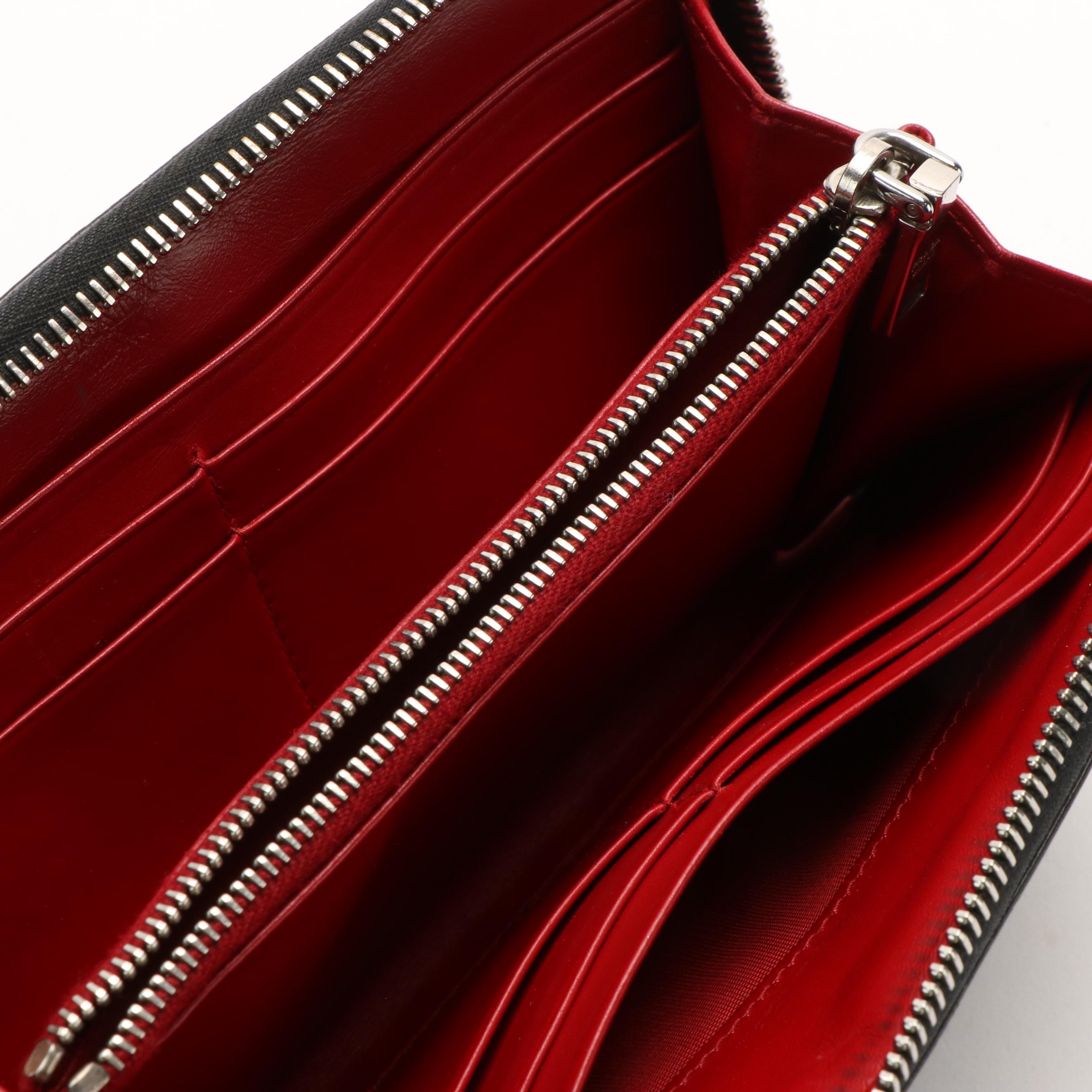 Prada Spazzolato Leather Studded Zipper Around Wallet with Box