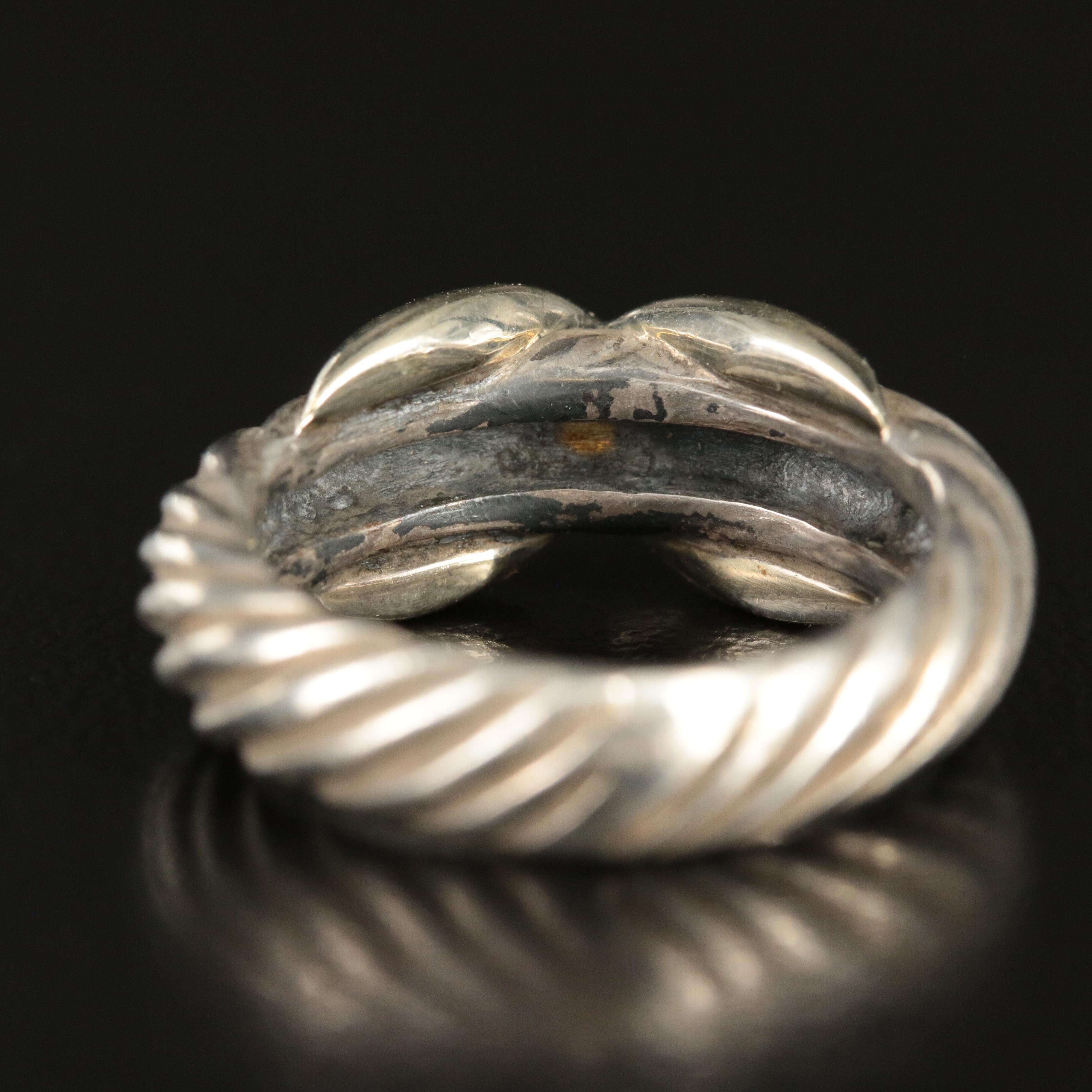 David Yurman "X" Cable Sterling Ring with 14K Accent