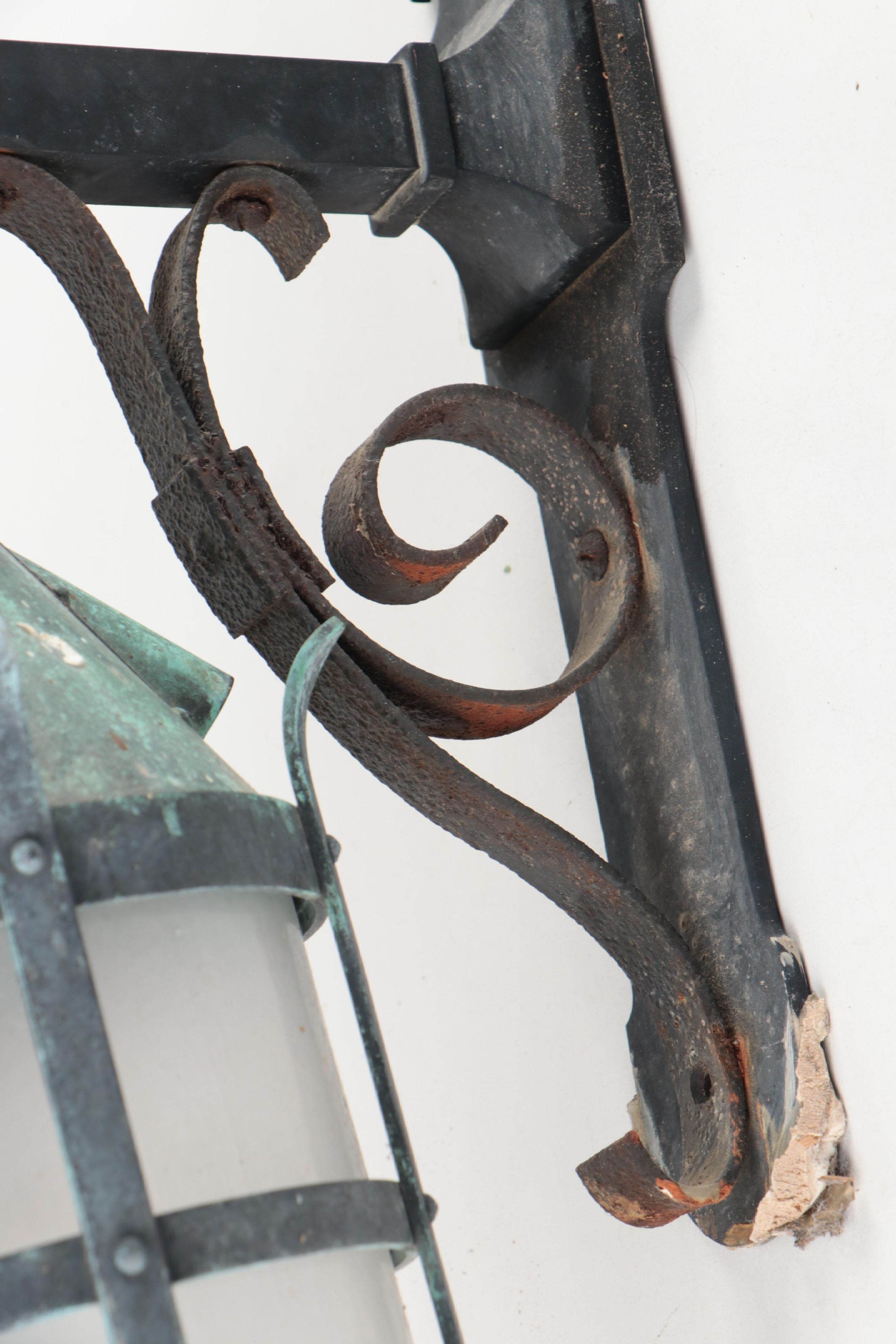 Gothic Revival Metal and Satin Glass Wall Lantern Sconce