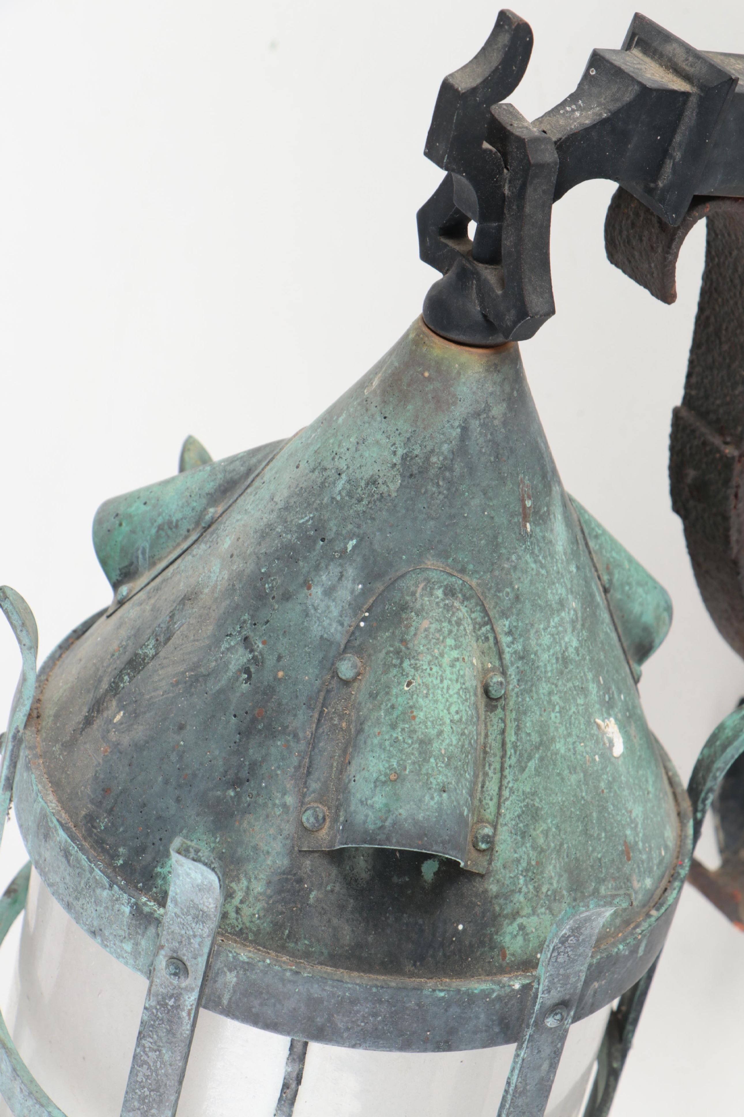 Gothic Revival Metal and Satin Glass Wall Lantern Sconce