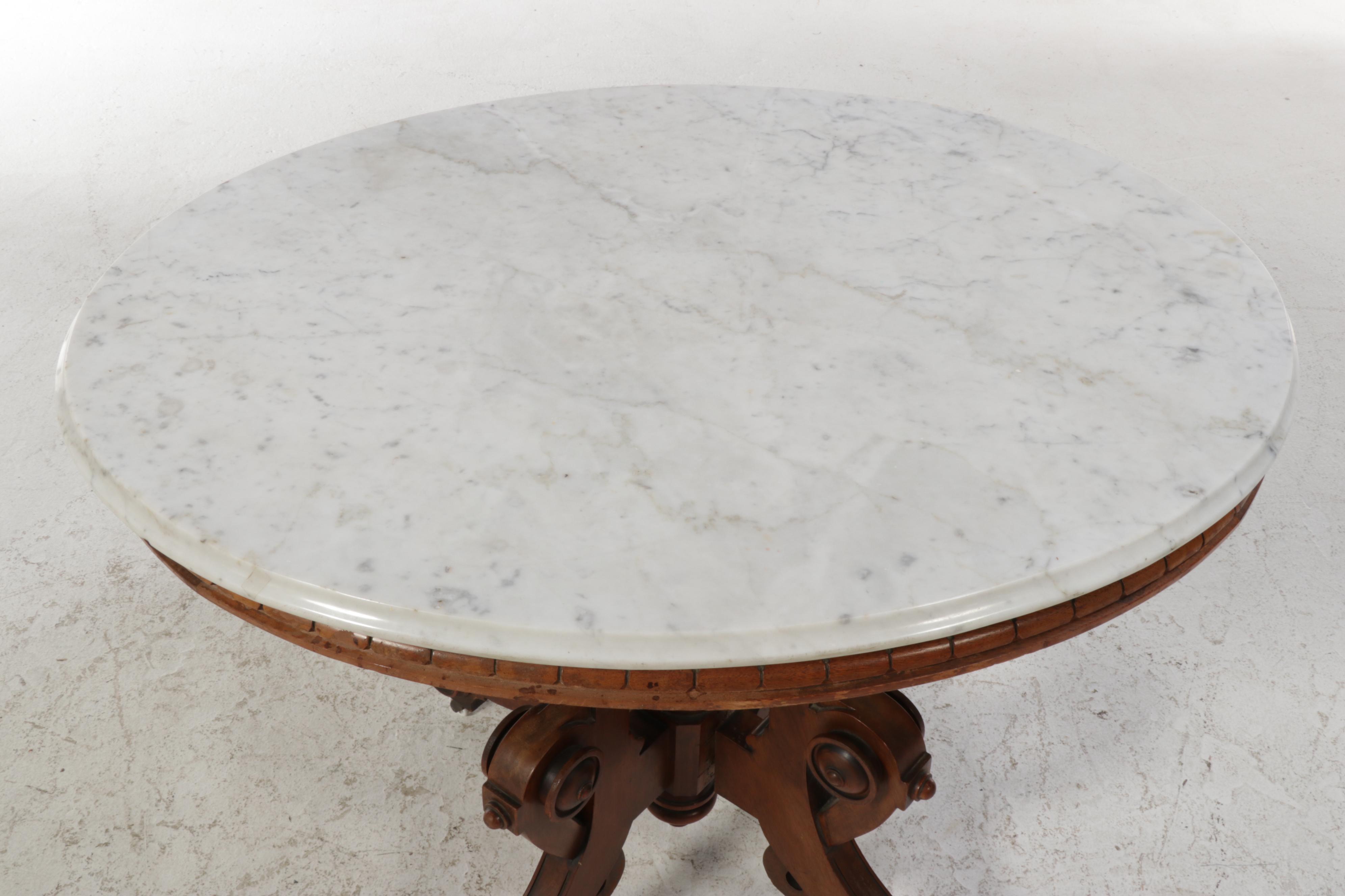 American Renaissance Revival Walnut and White Marble Parlor Table, circa 1870