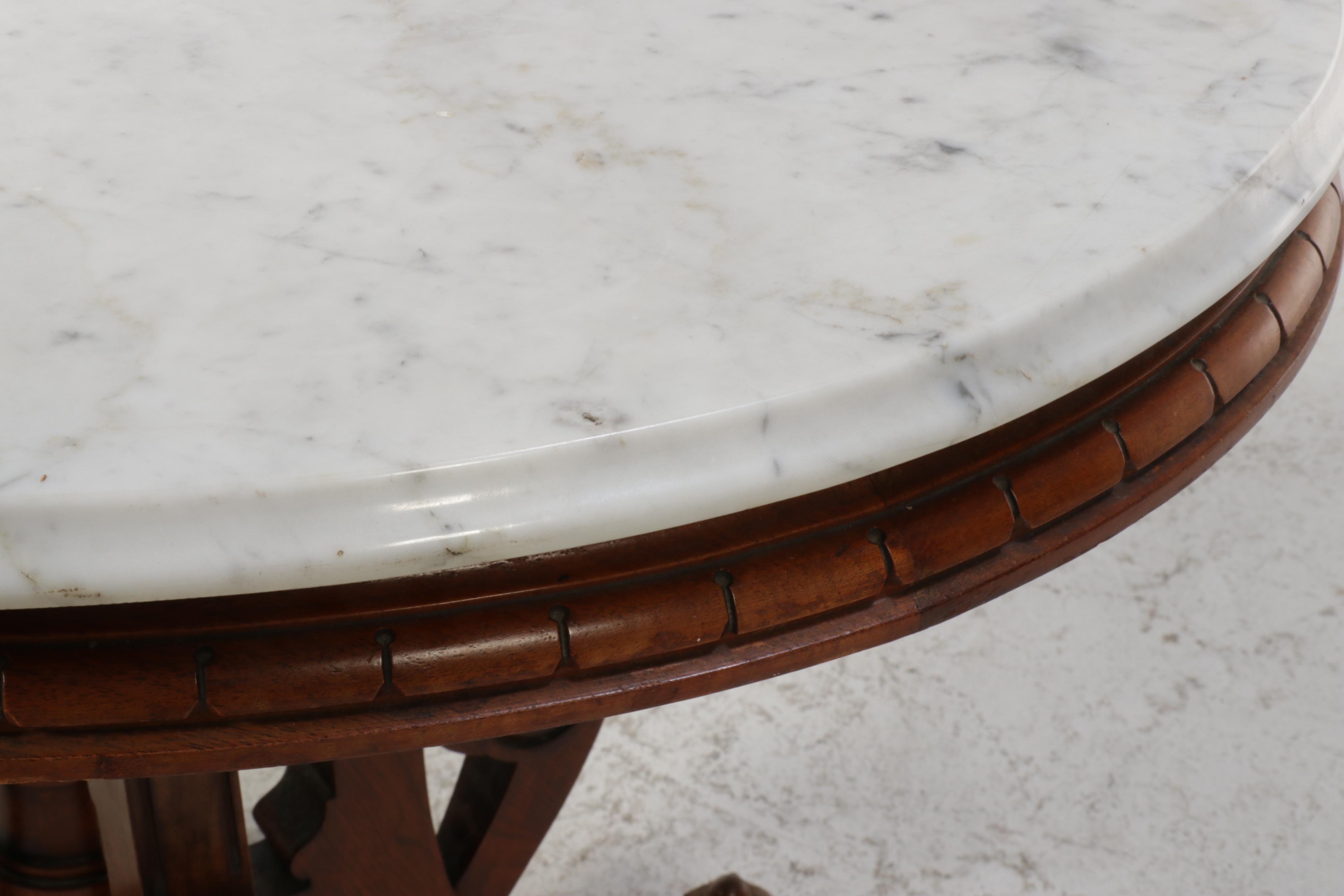 American Renaissance Revival Walnut and White Marble Parlor Table, circa 1870