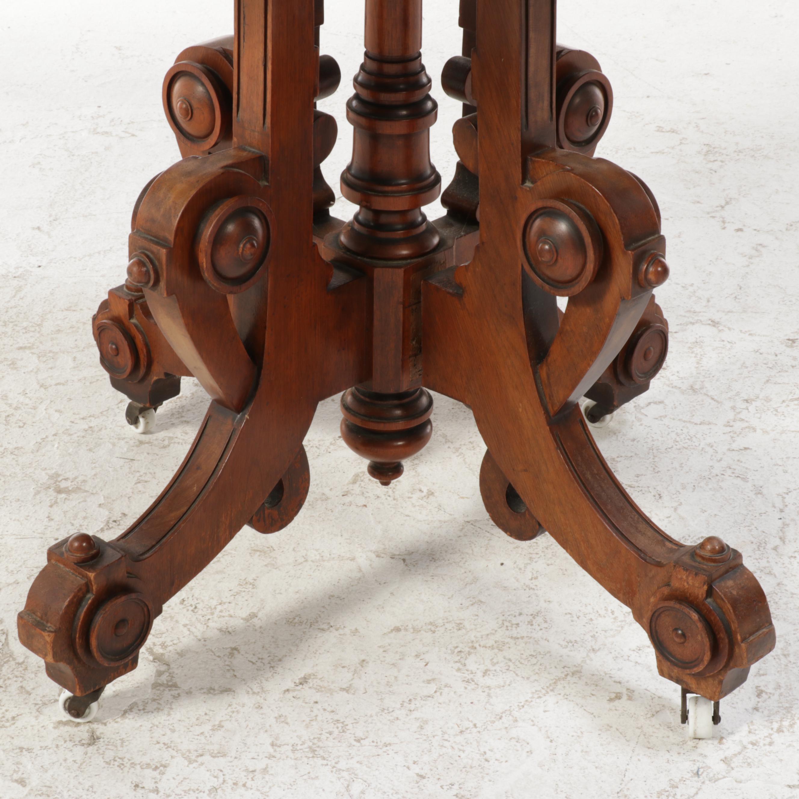 American Renaissance Revival Walnut and White Marble Parlor Table, circa 1870