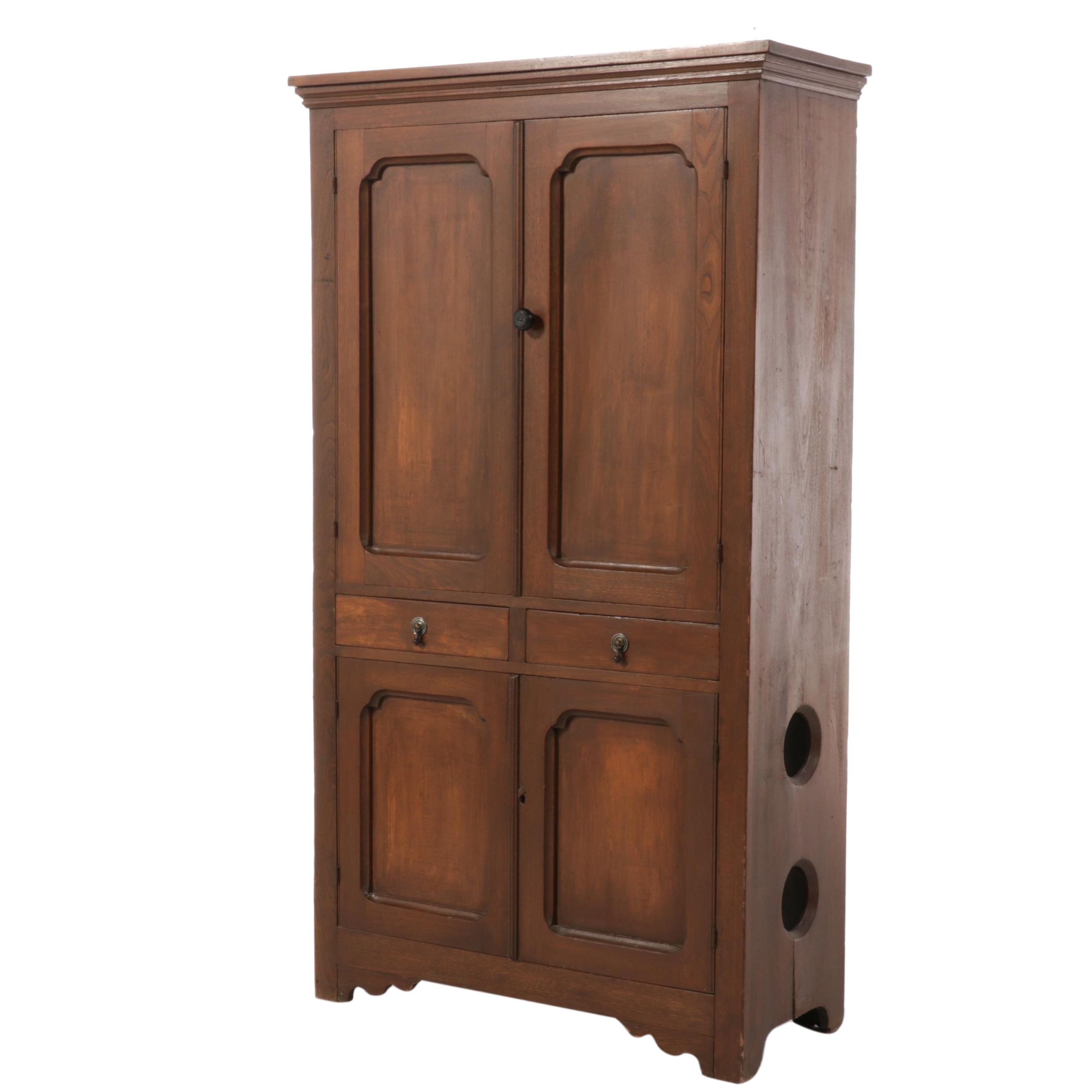 Primitive Walnut Linen Cabinet, Late 19th Century