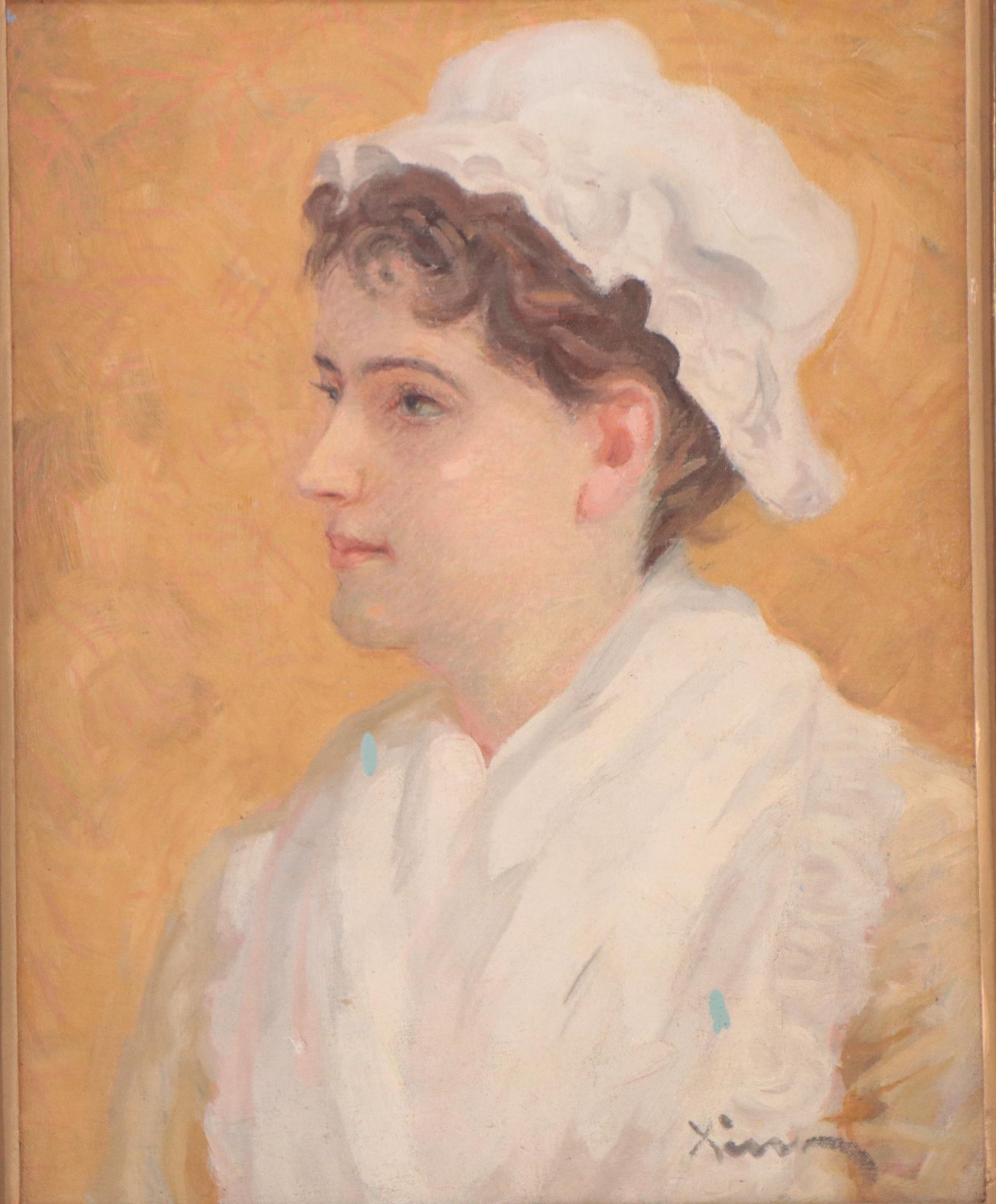 Portrait Oil Painting of Woman Wearing Bonnet
