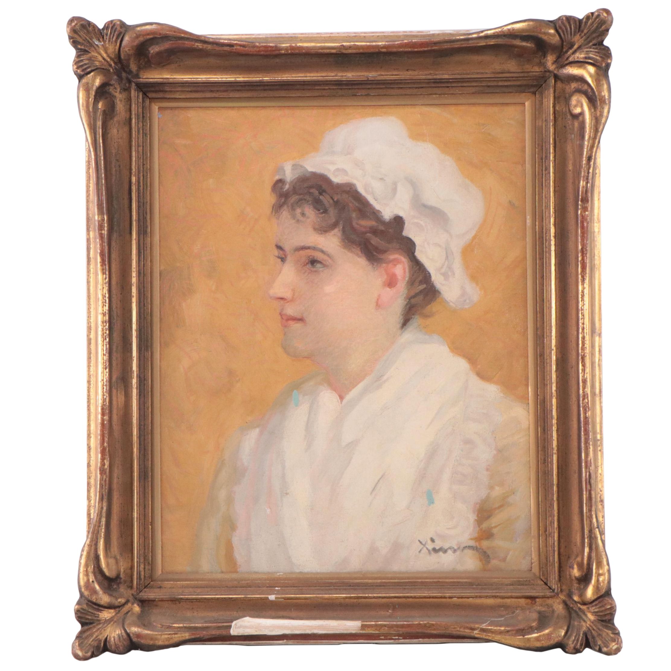 Portrait Oil Painting of Woman Wearing Bonnet