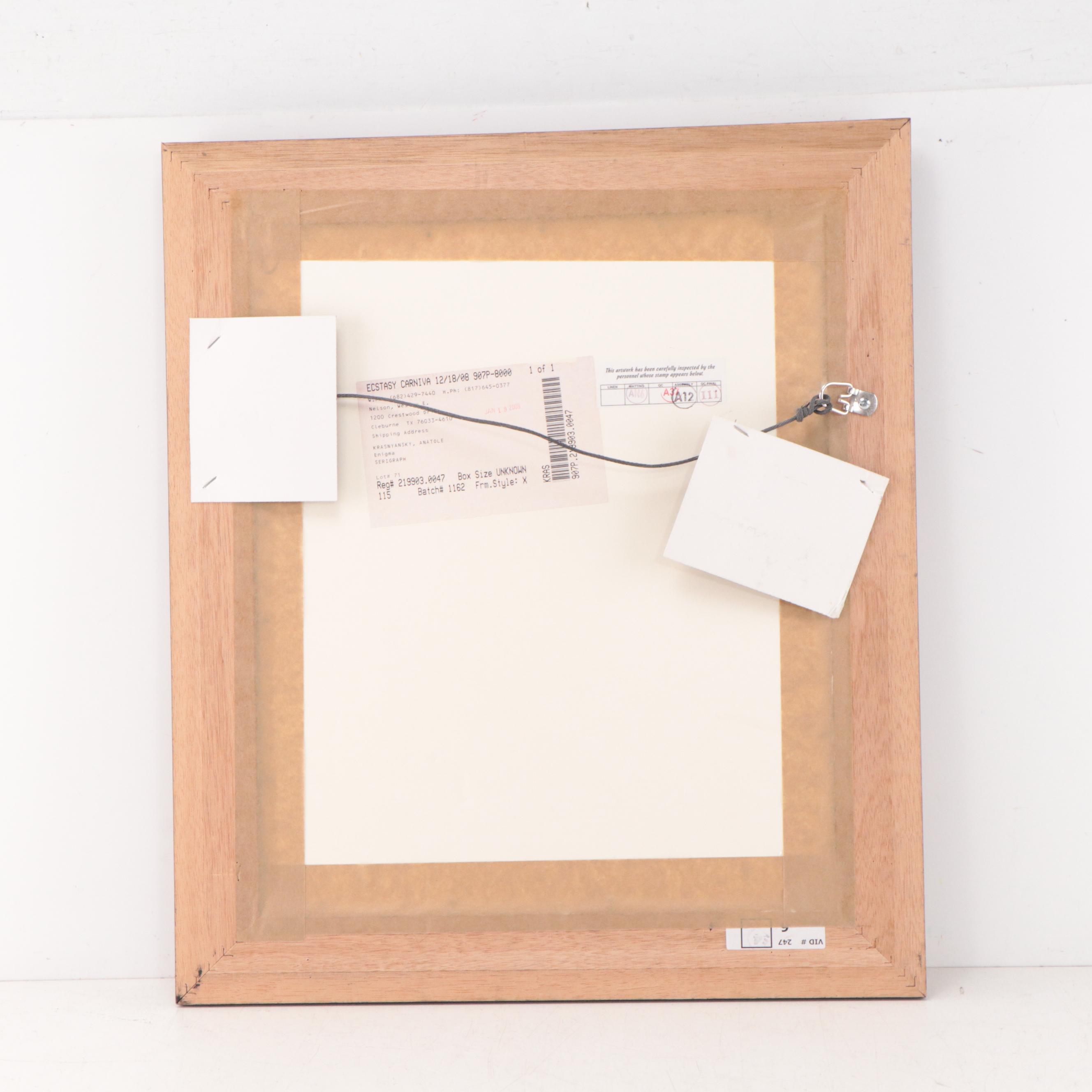 Anatole Krasnyansky Abstract Serigraph "Enigma"