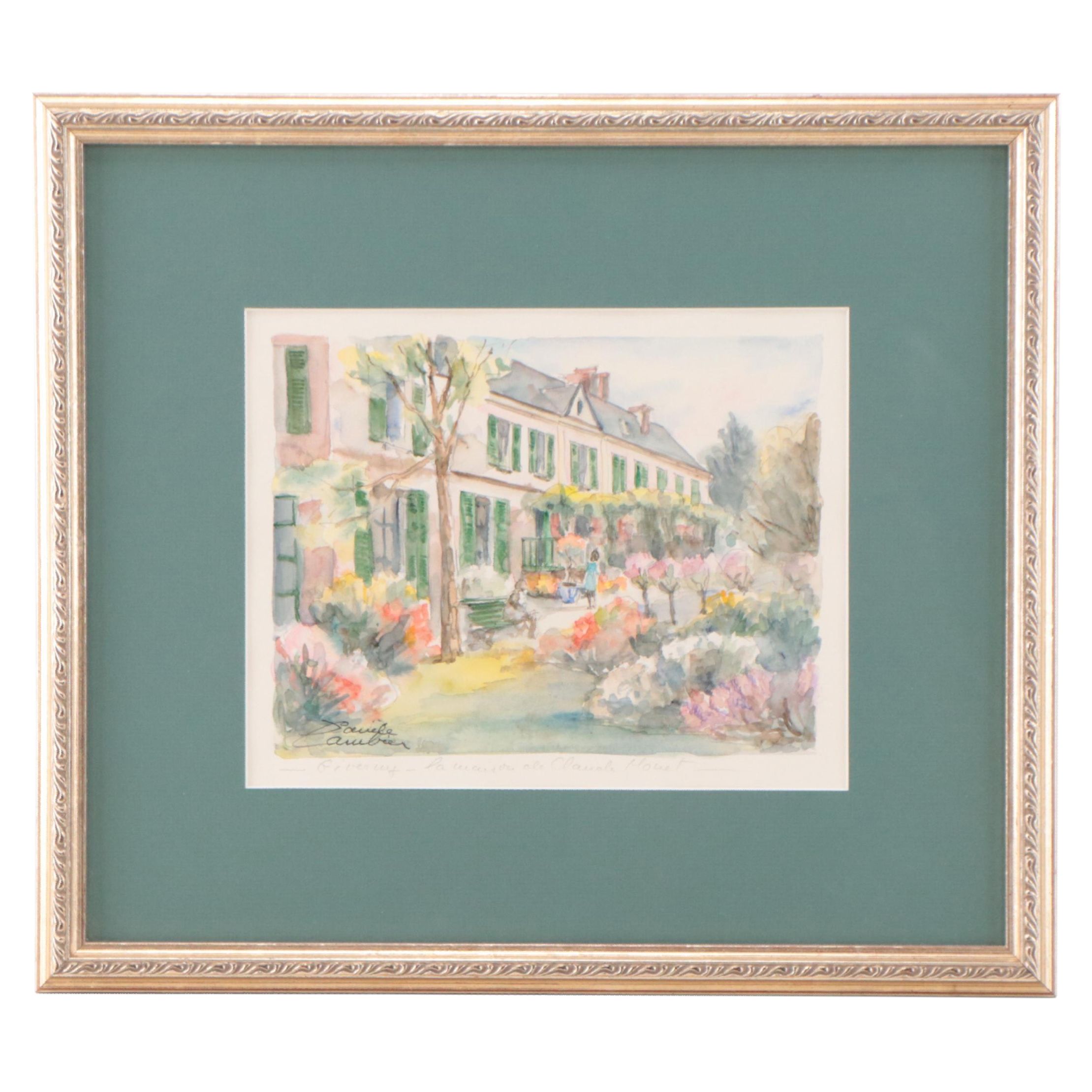 Watercolor Painting of Landscape of Claude Monet's House in Giverny