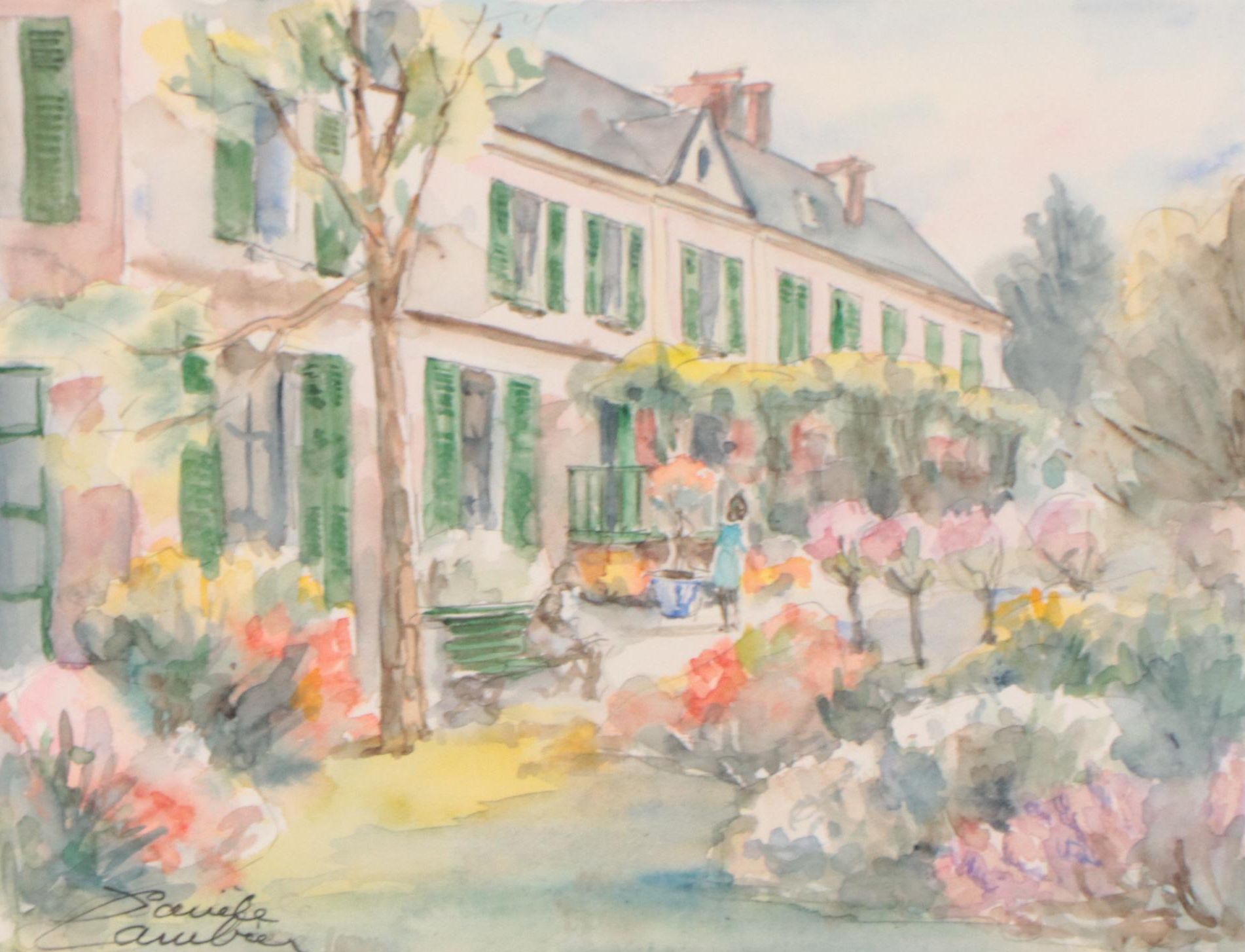 Watercolor Painting of Landscape of Claude Monet's House in Giverny