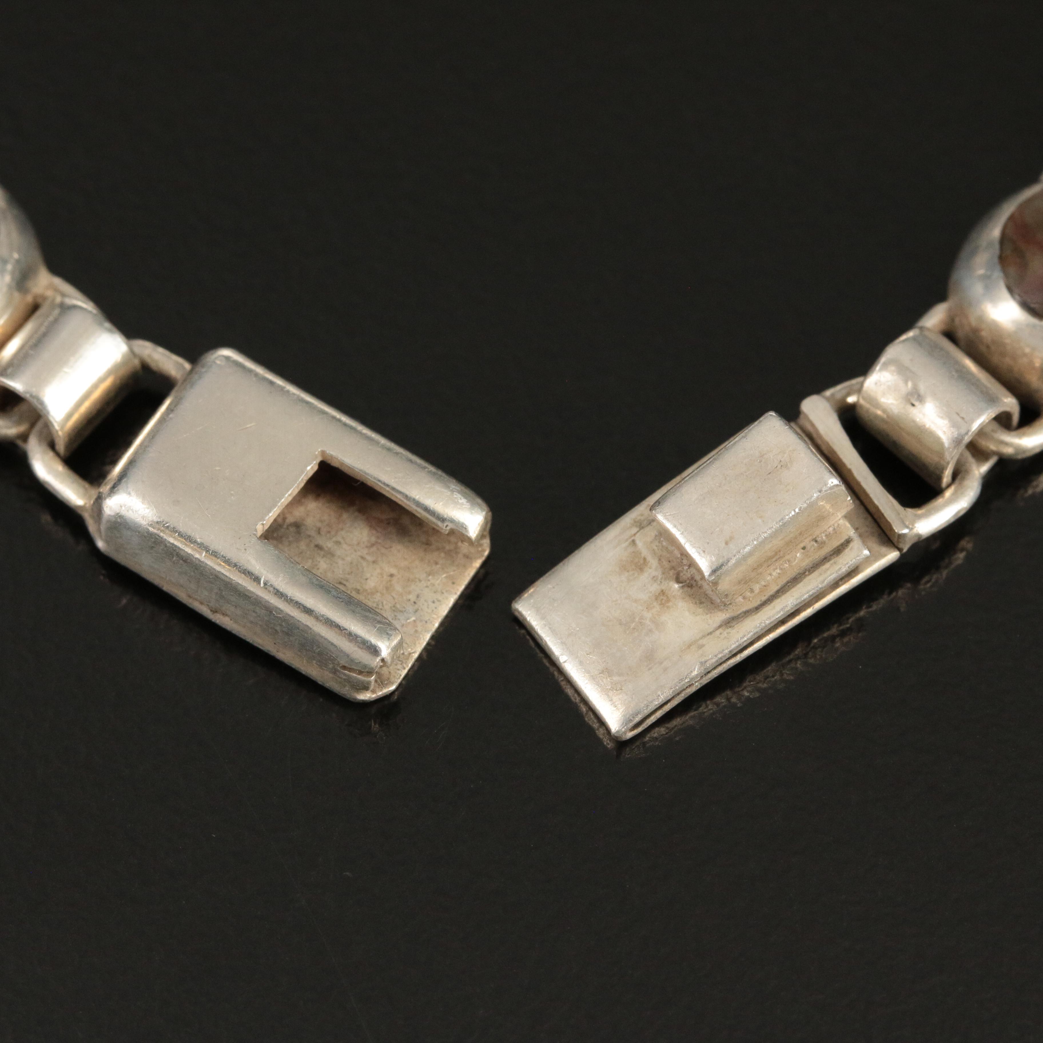 Mexican 950 Silver Necklace Including Malachite, Tiger's-Eye Quartz and Sodalite