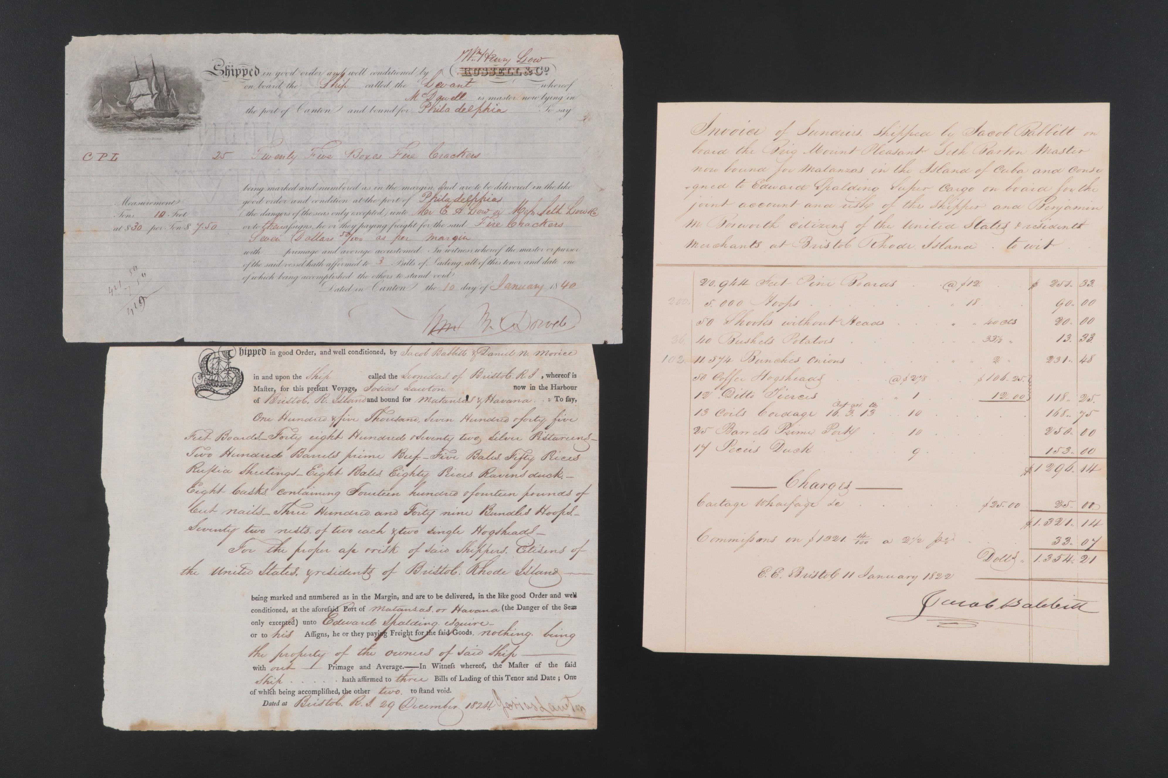 19th Century Ships Waybills and Cargo Inventories