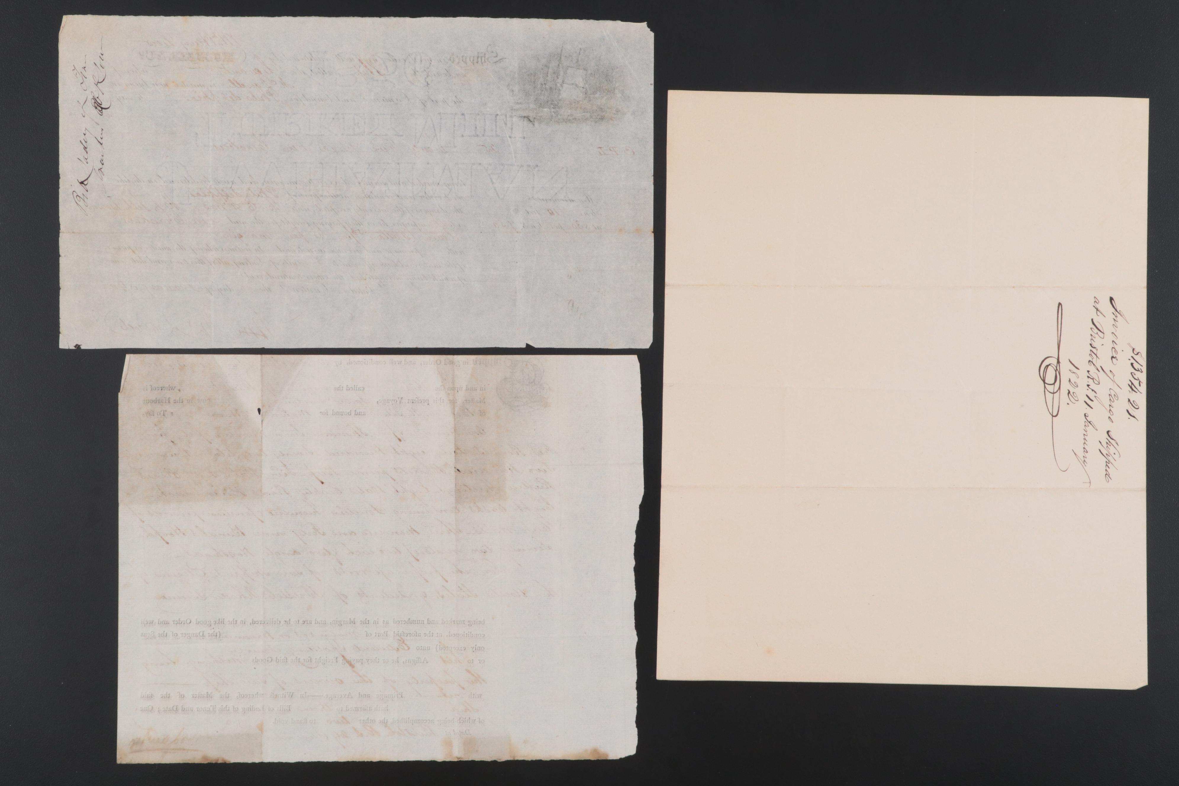 19th Century Ships Waybills and Cargo Inventories