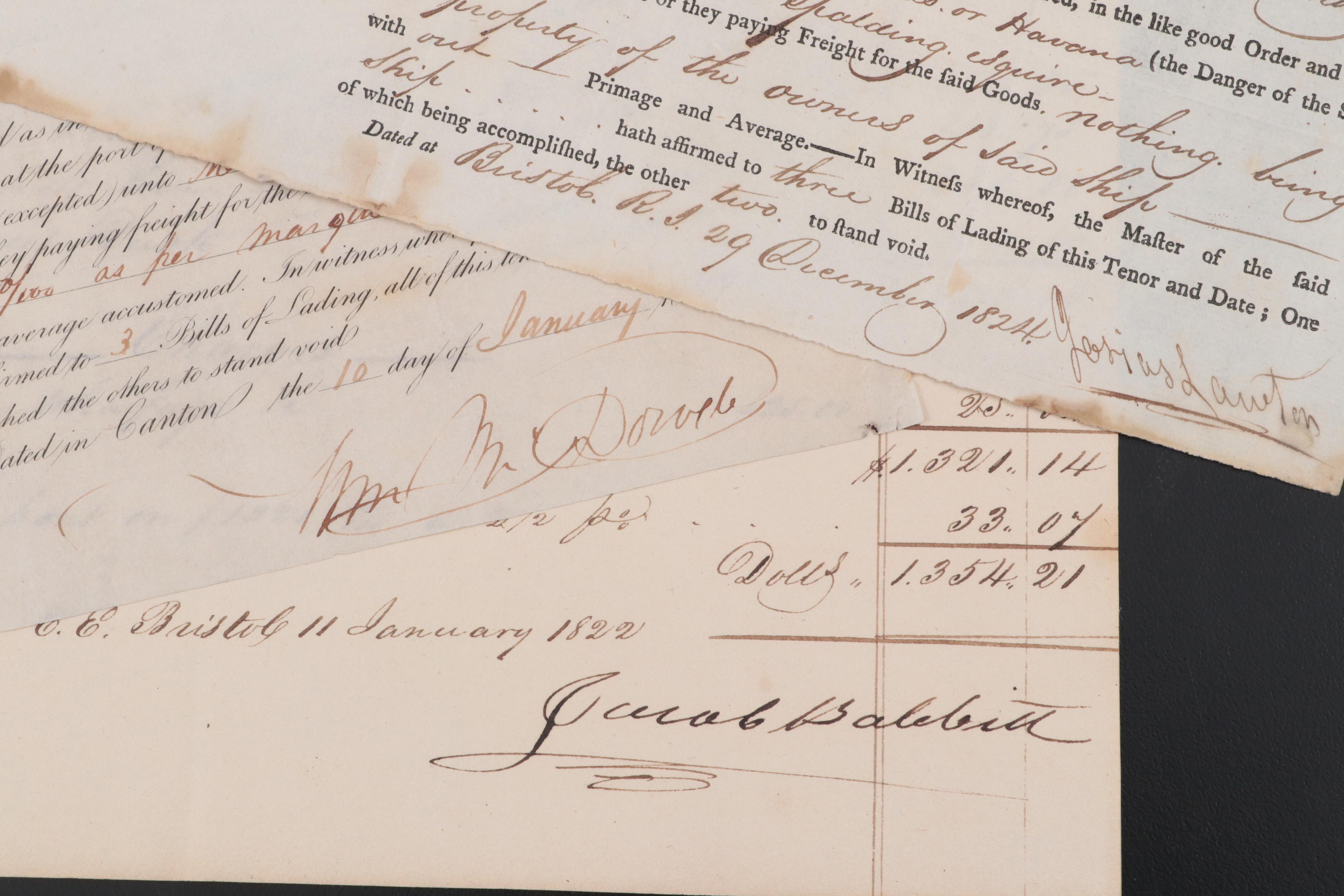 19th Century Ships Waybills and Cargo Inventories