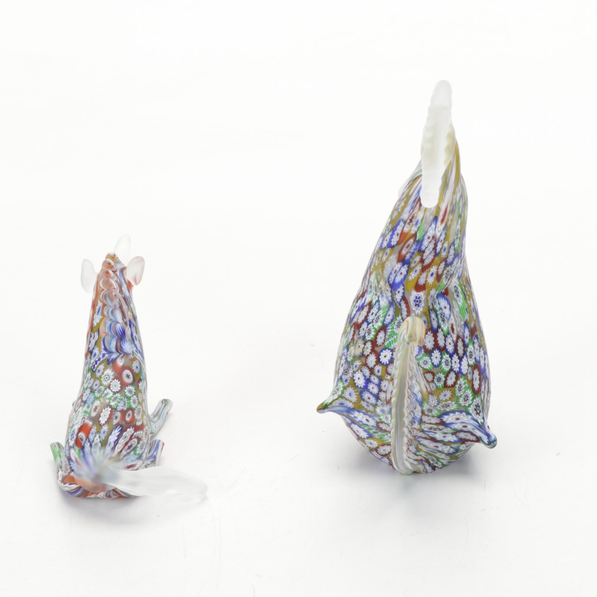 Italian Millefiori Studio Art Glass Animal Figurines