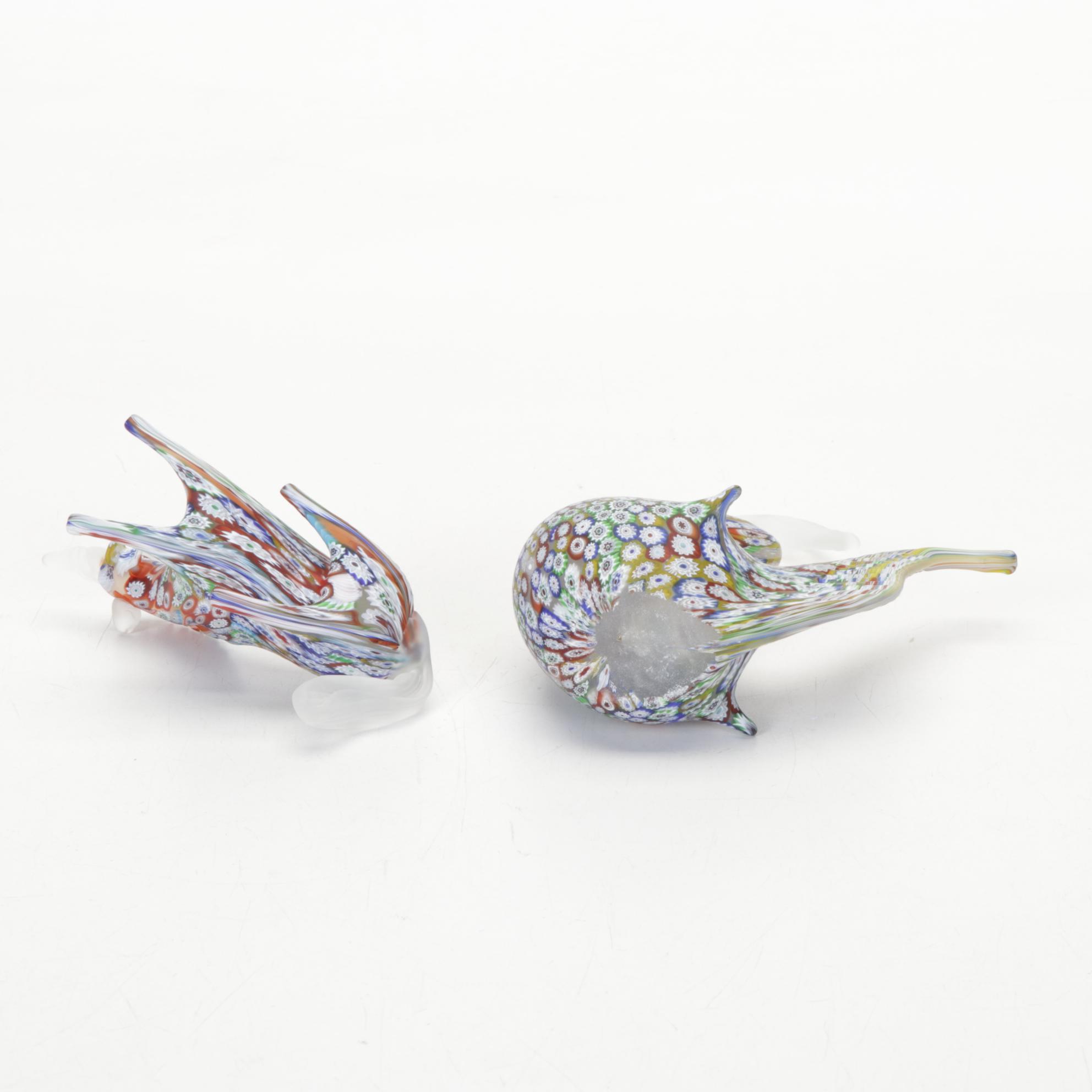 Italian Millefiori Studio Art Glass Animal Figurines