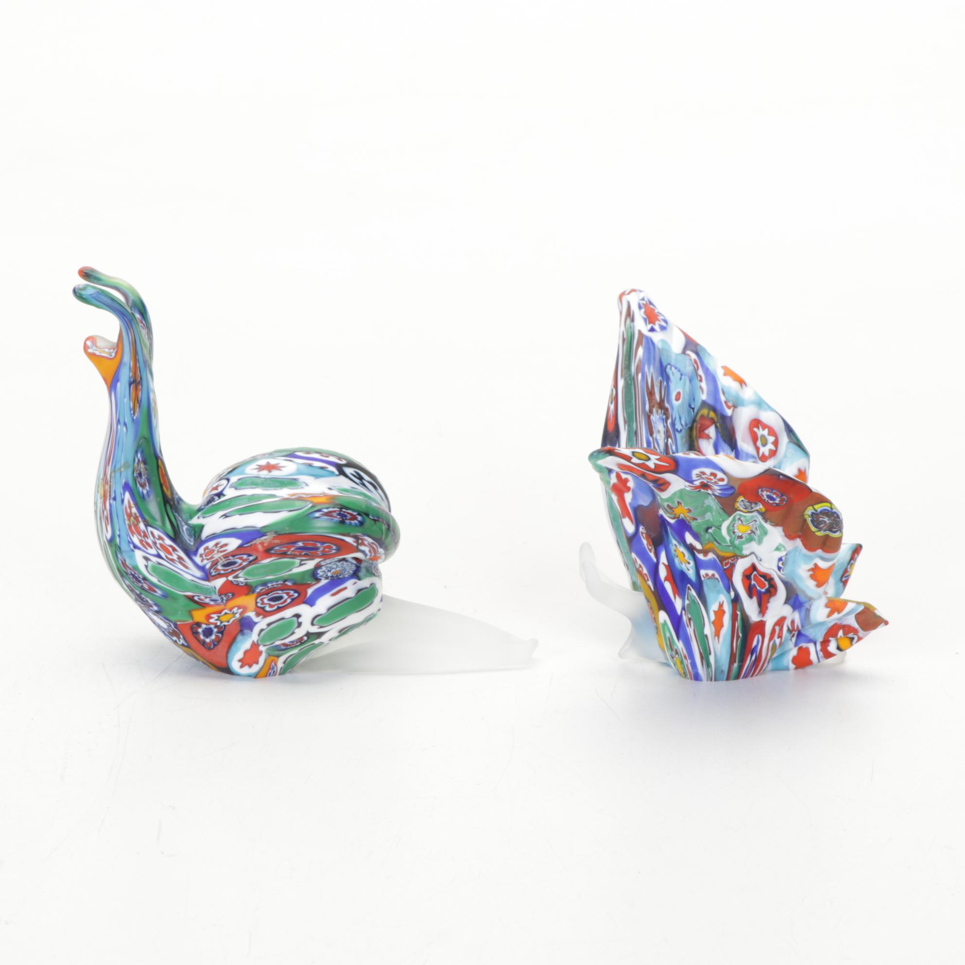 Italian Millefiori Studio Art Glass Animal Figurines