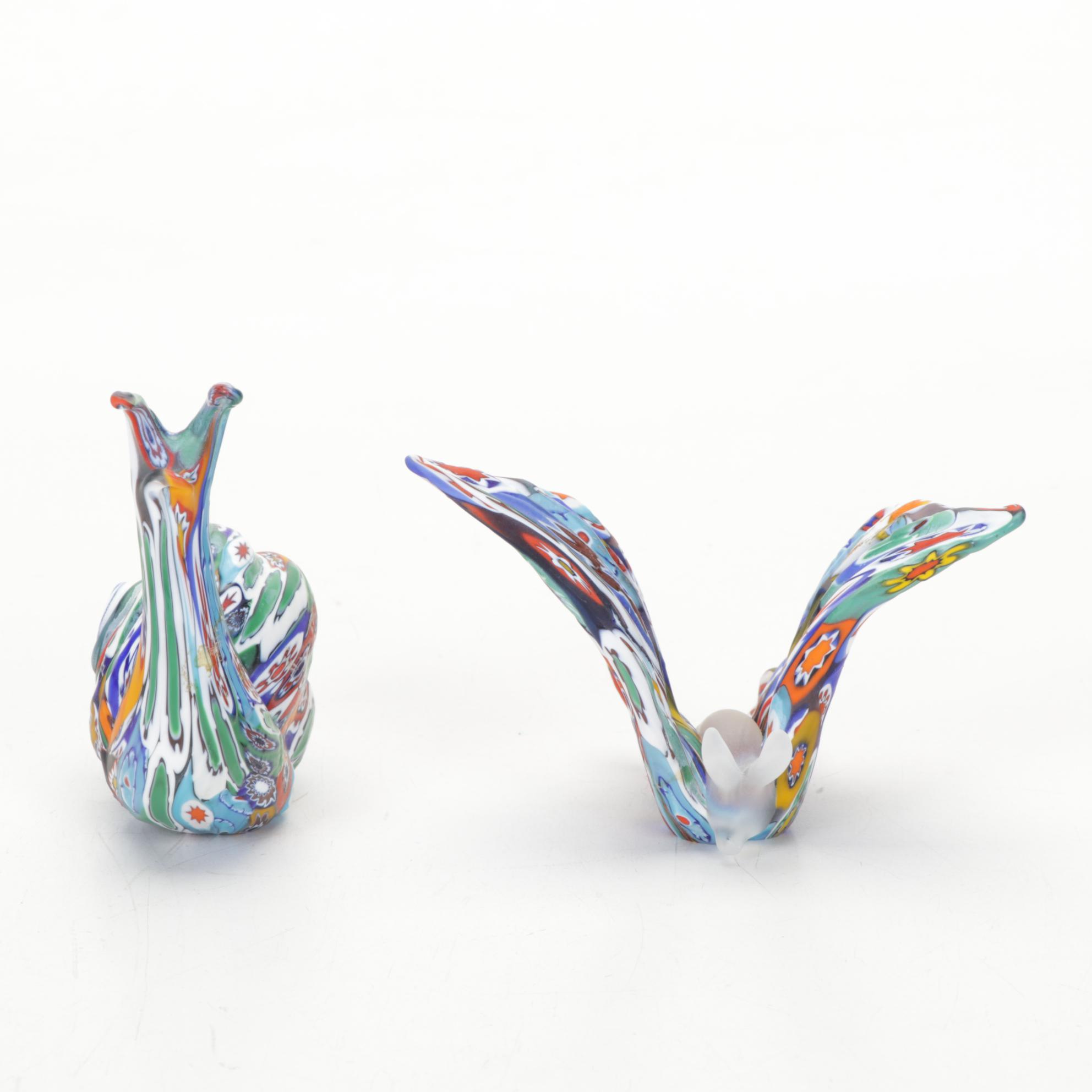 Italian Millefiori Studio Art Glass Animal Figurines