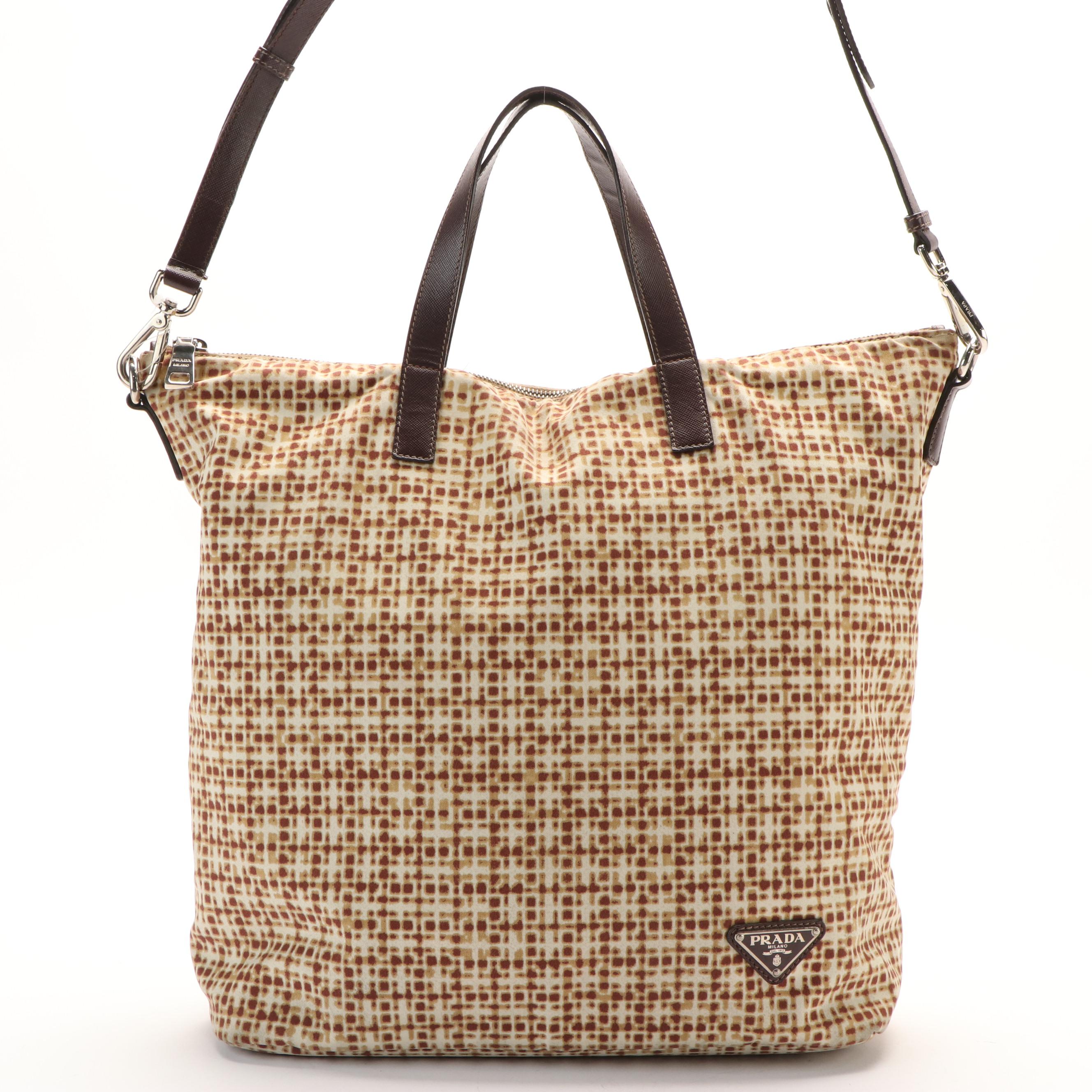 Prada Convertible Tote Printed Tessuto with Saffiano Large