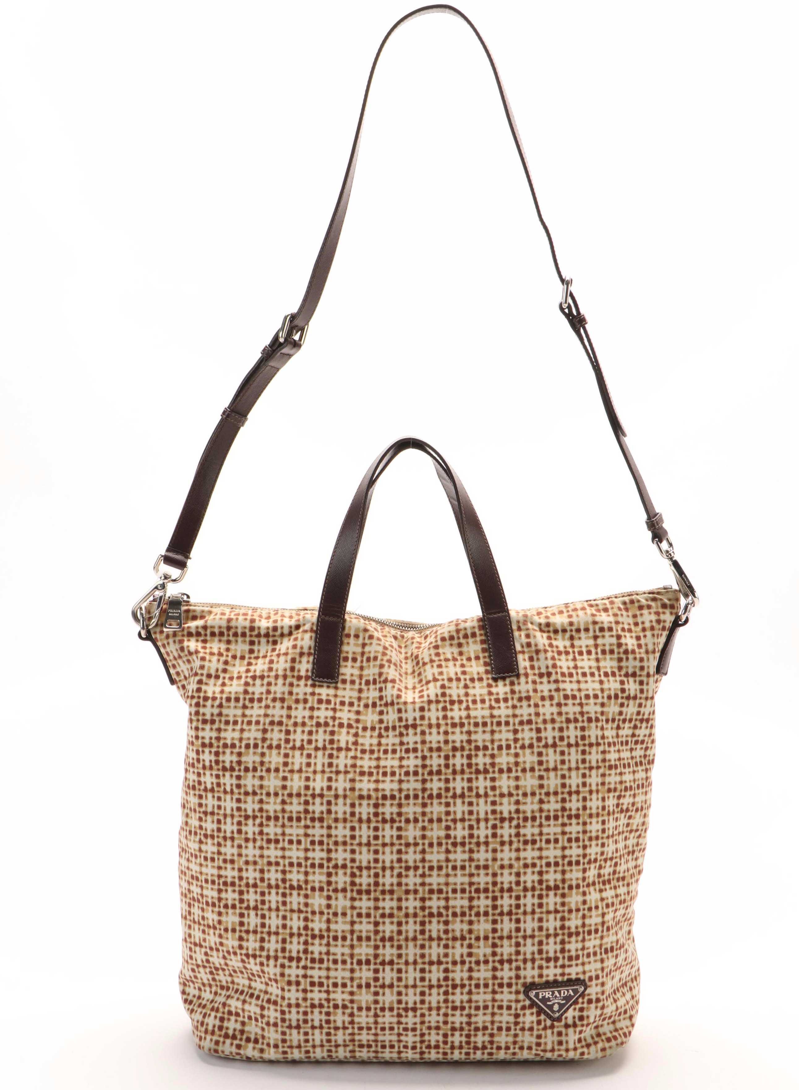 Prada Convertible Tote Printed Tessuto with Saffiano Large