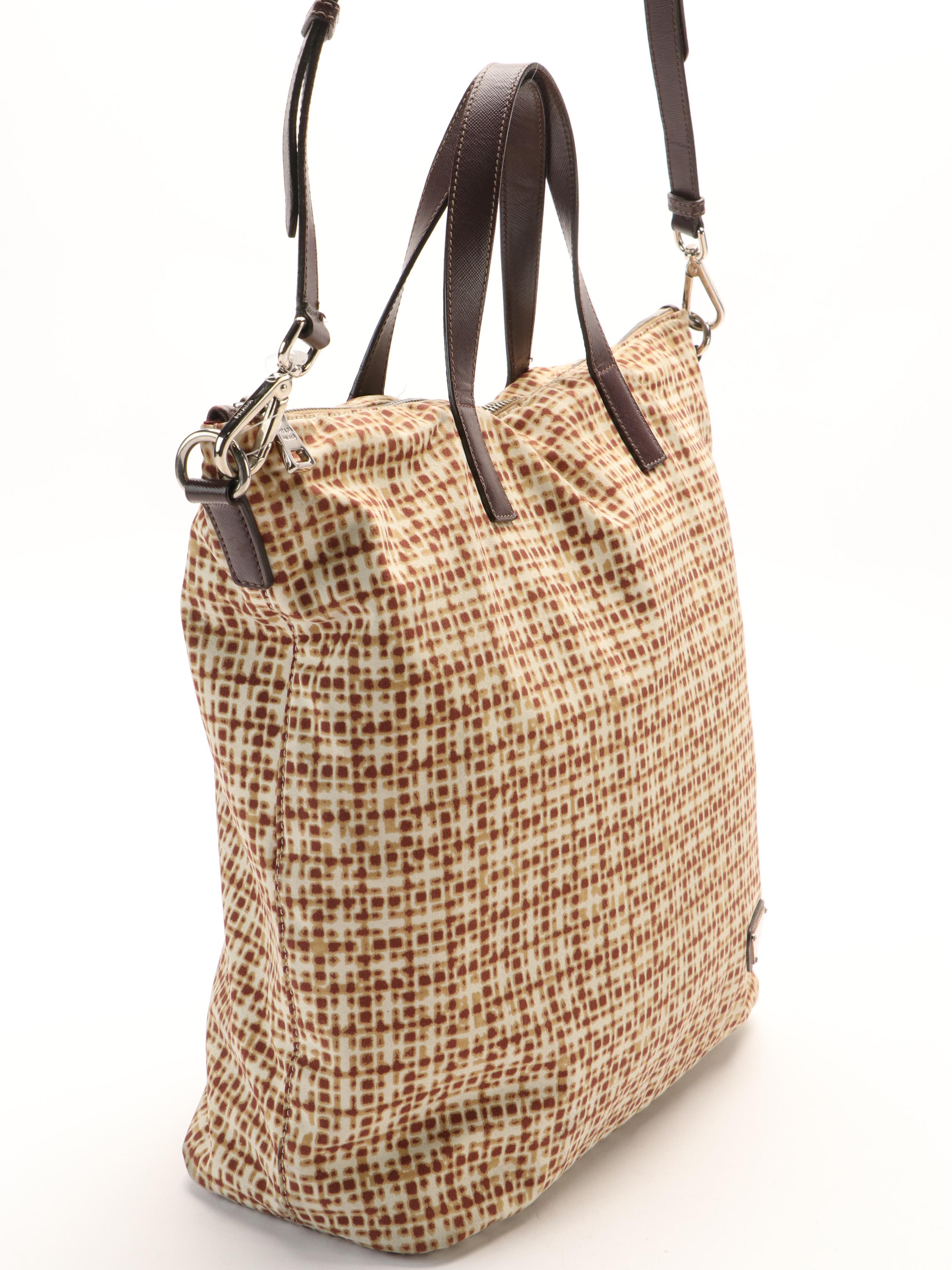 Prada Convertible Tote Printed Tessuto with Saffiano Large