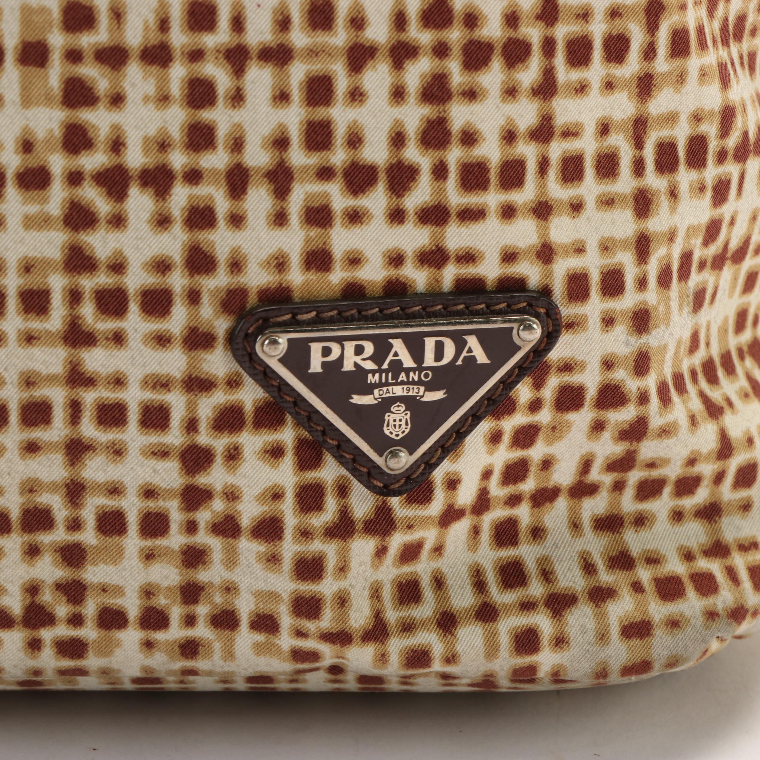 Prada Convertible Tote Printed Tessuto with Saffiano Large