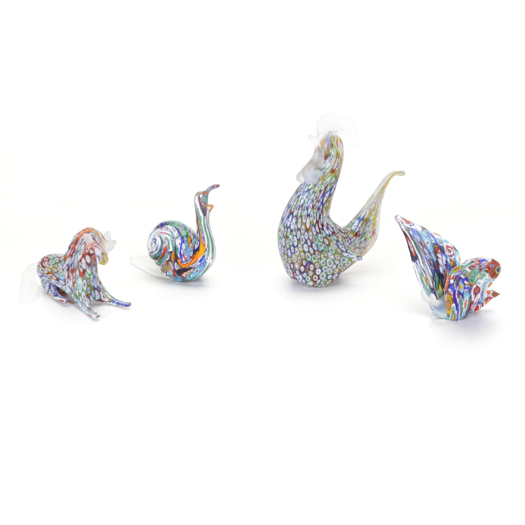 Italian Millefiori Studio Art Glass Animal Figurines