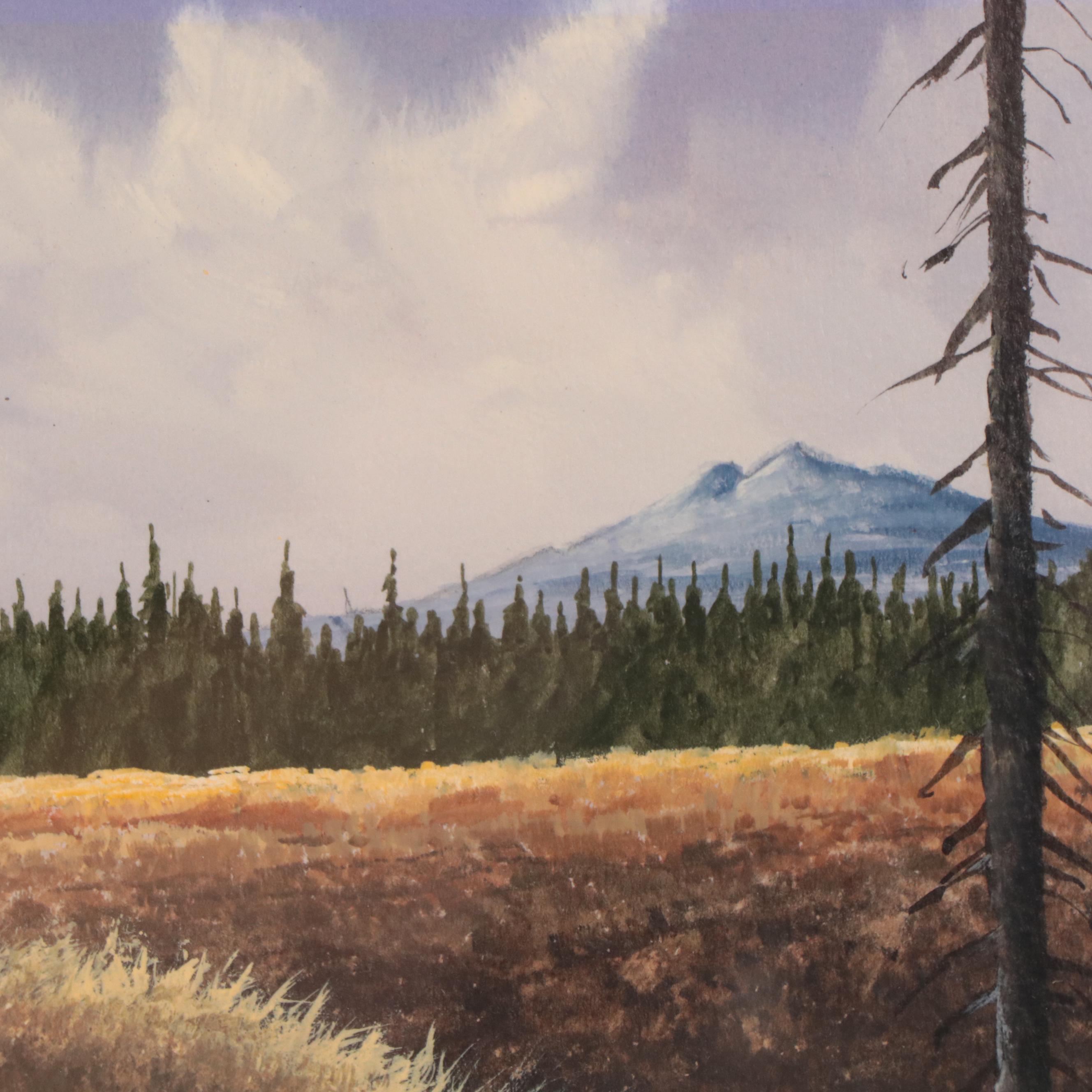 Garnet Buster Native American Encampment Landscape Watercolor Painting, 1980