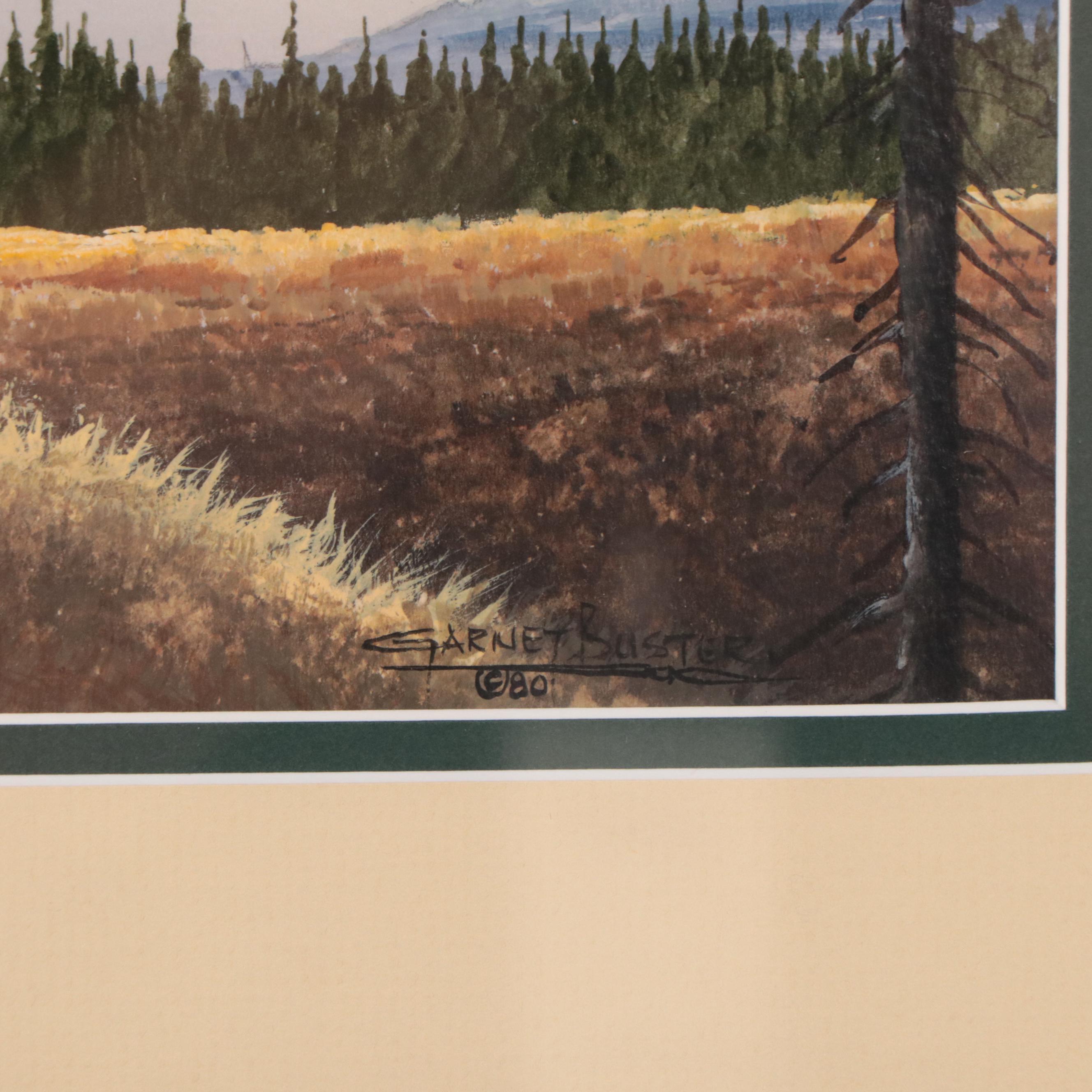 Garnet Buster Native American Encampment Landscape Watercolor Painting, 1980