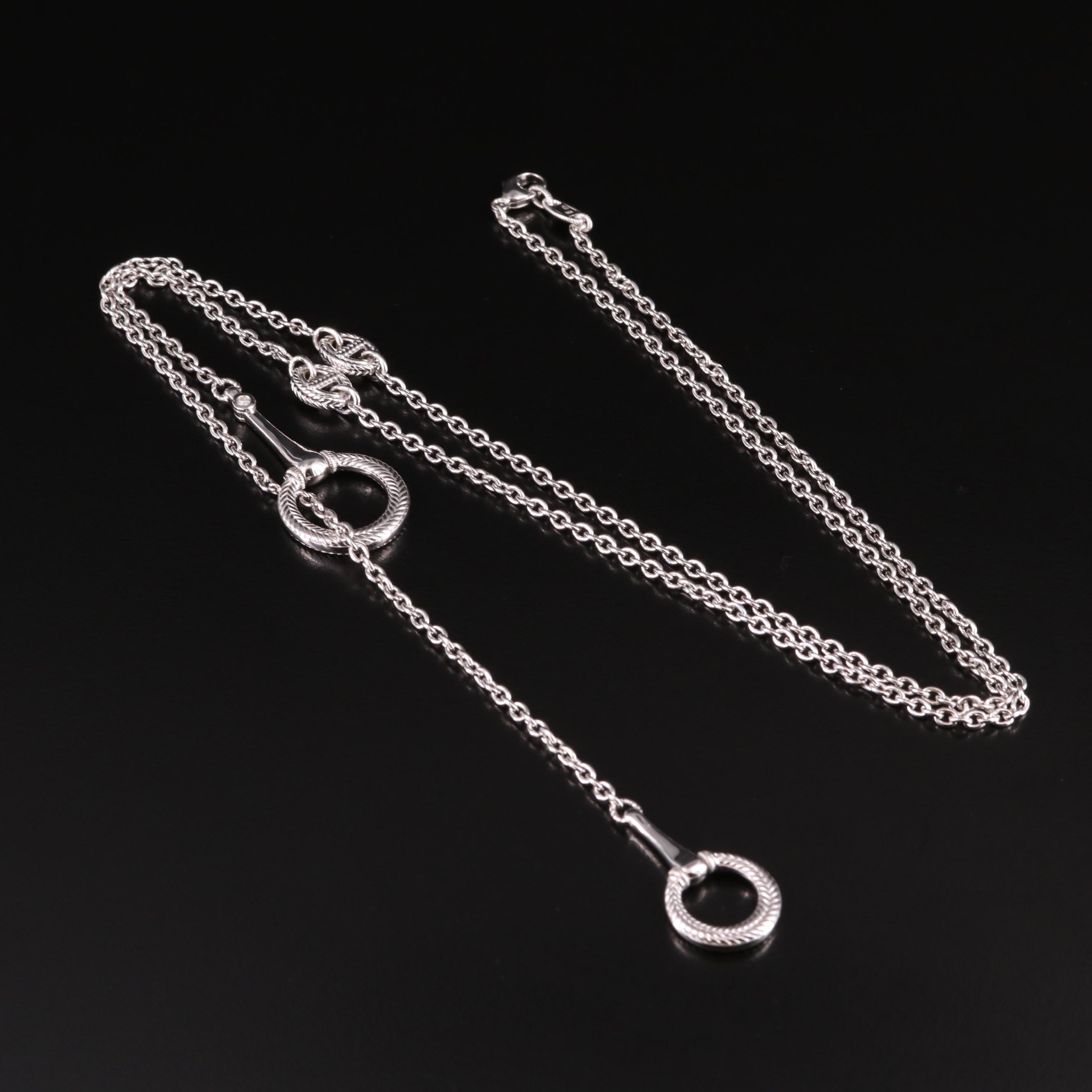 Judith Ripka Sterling Diamond Snaffel Bit Lariat Style Necklace