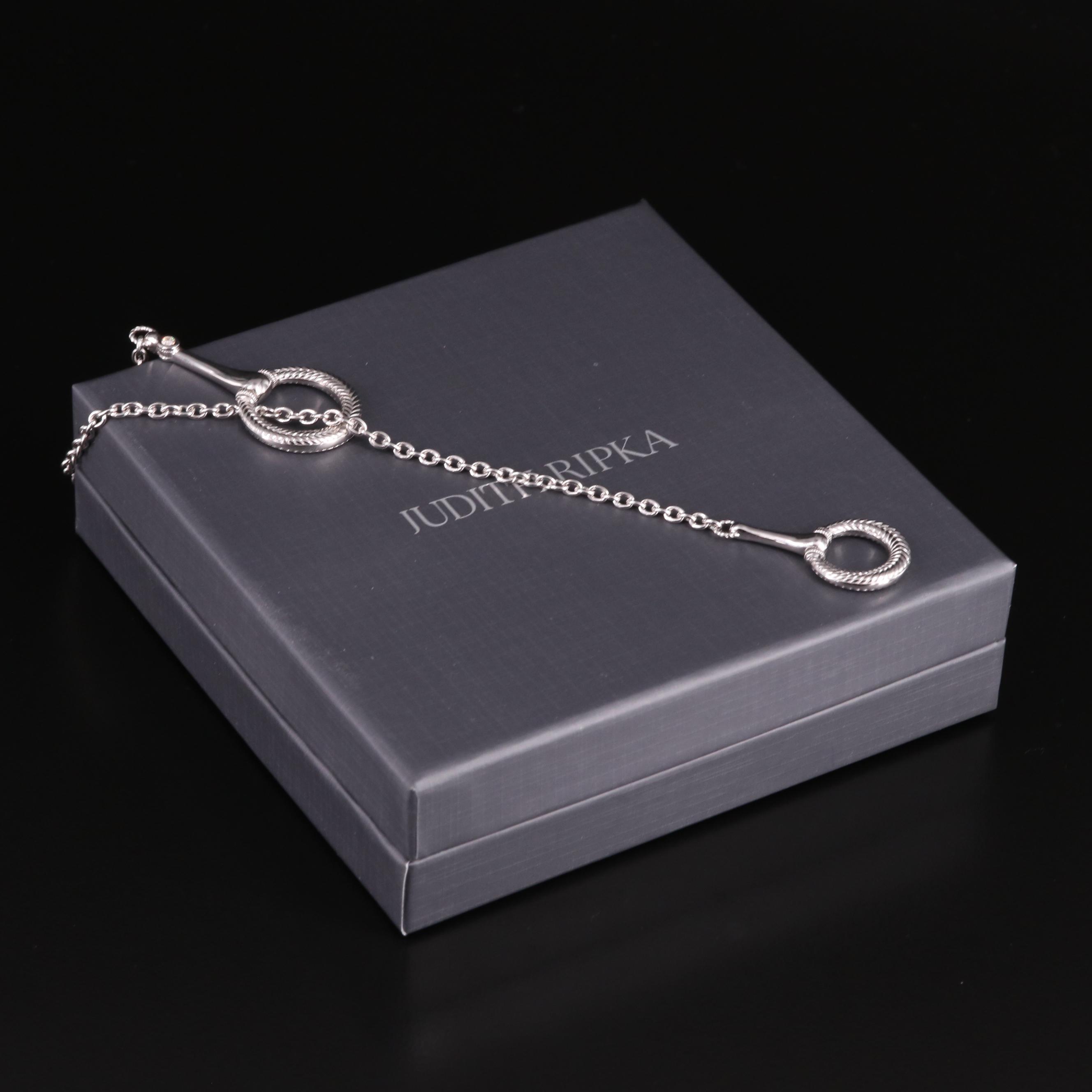 Judith Ripka Sterling Diamond Snaffel Bit Lariat Style Necklace