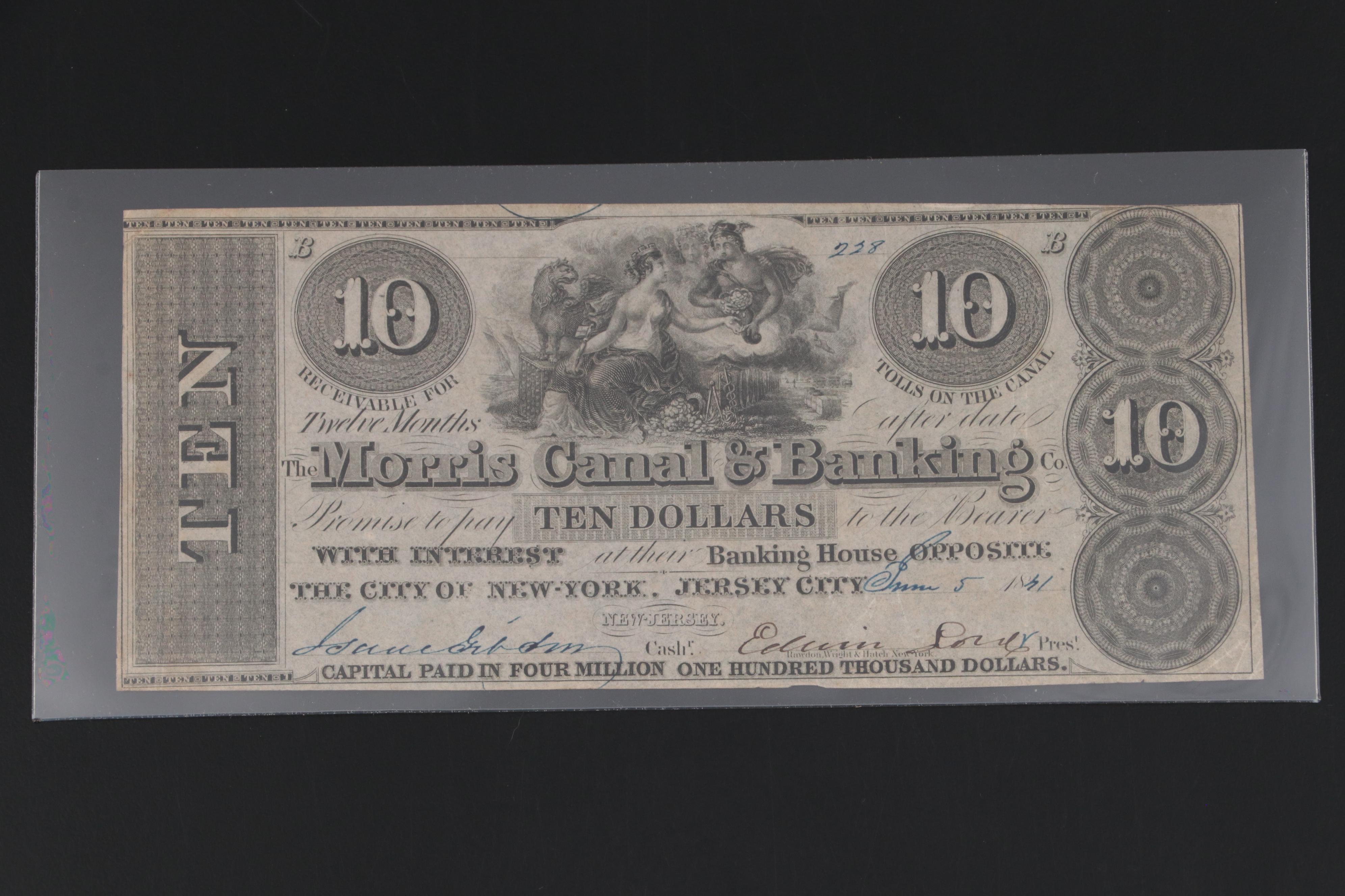 1841 Morris Canal & Banking Co. Obsolete Notes with Stocks and Trust Certificate