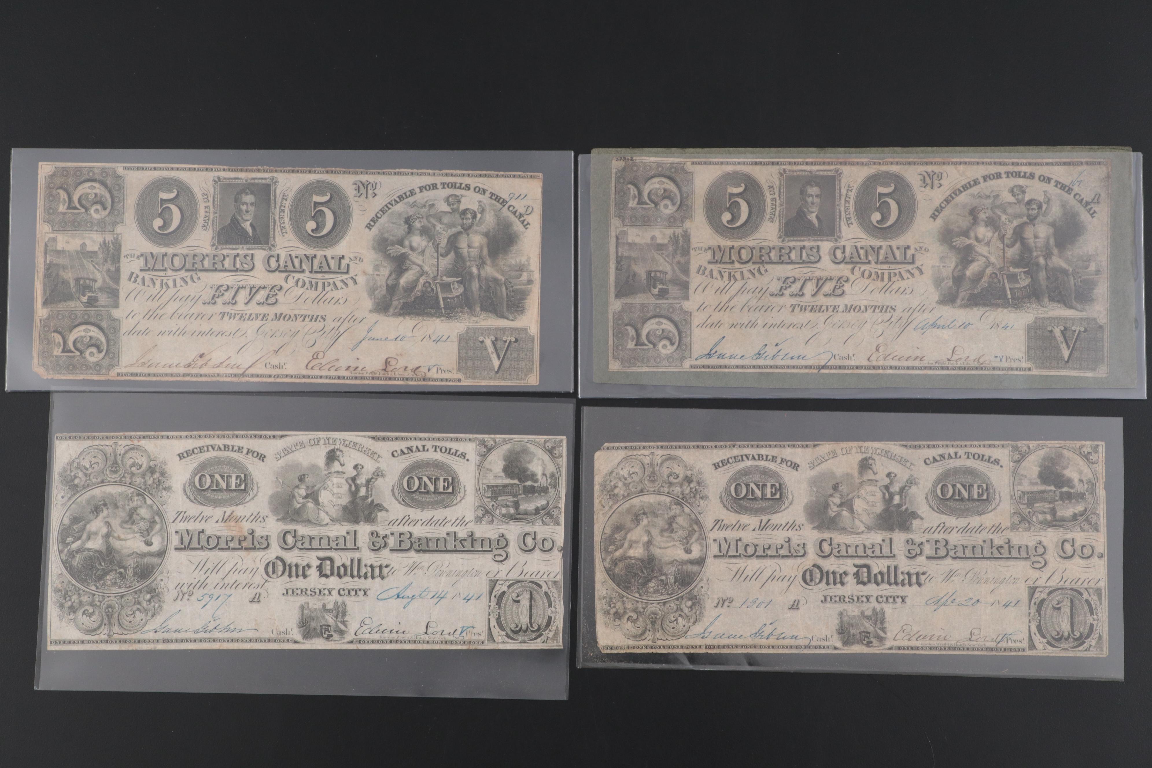 1841 Morris Canal & Banking Co. Obsolete Notes with Stocks and Trust Certificate
