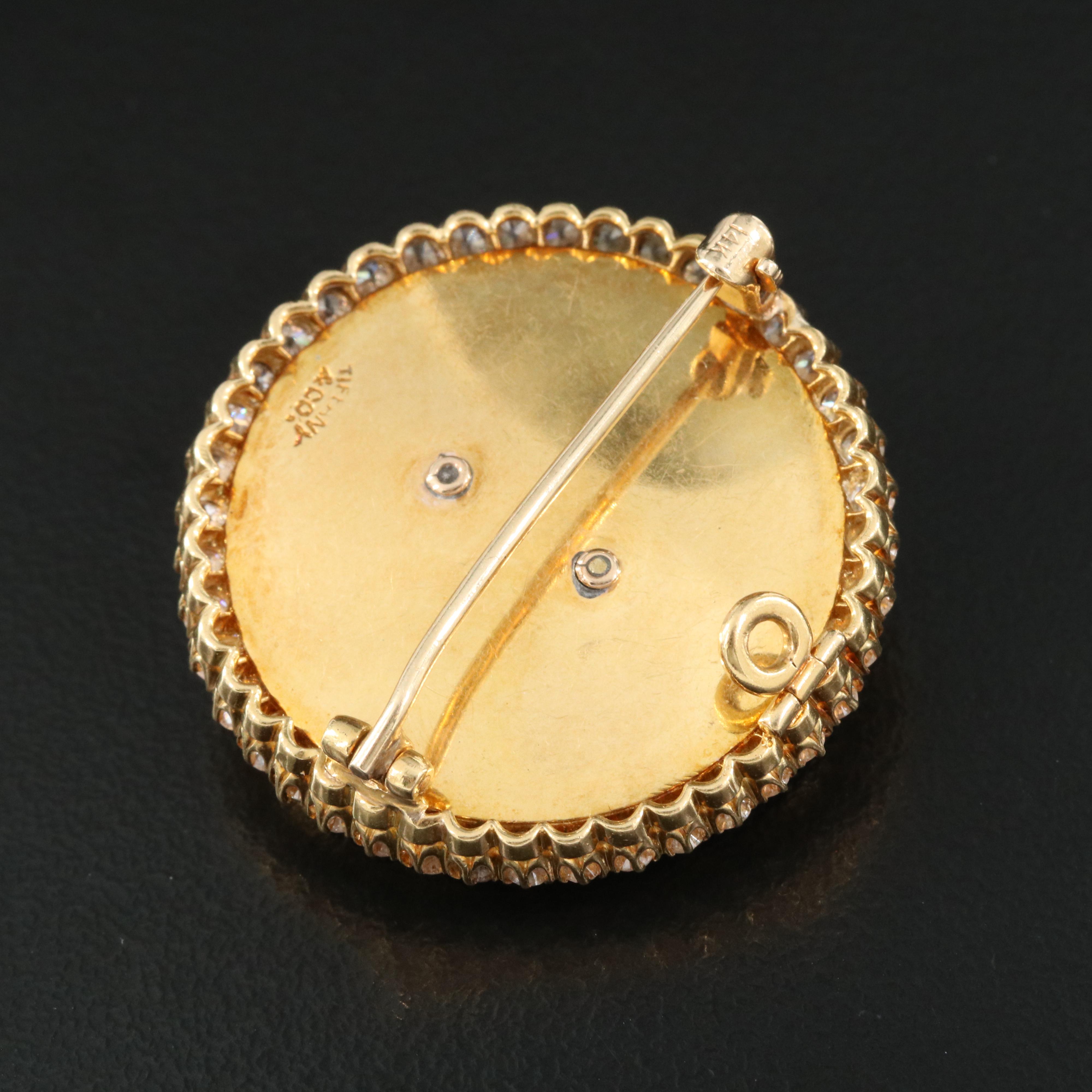 Edwardian Tiffany & Co. 18K Guilloché Enamel, Diamond Brooch with Platinum Trim