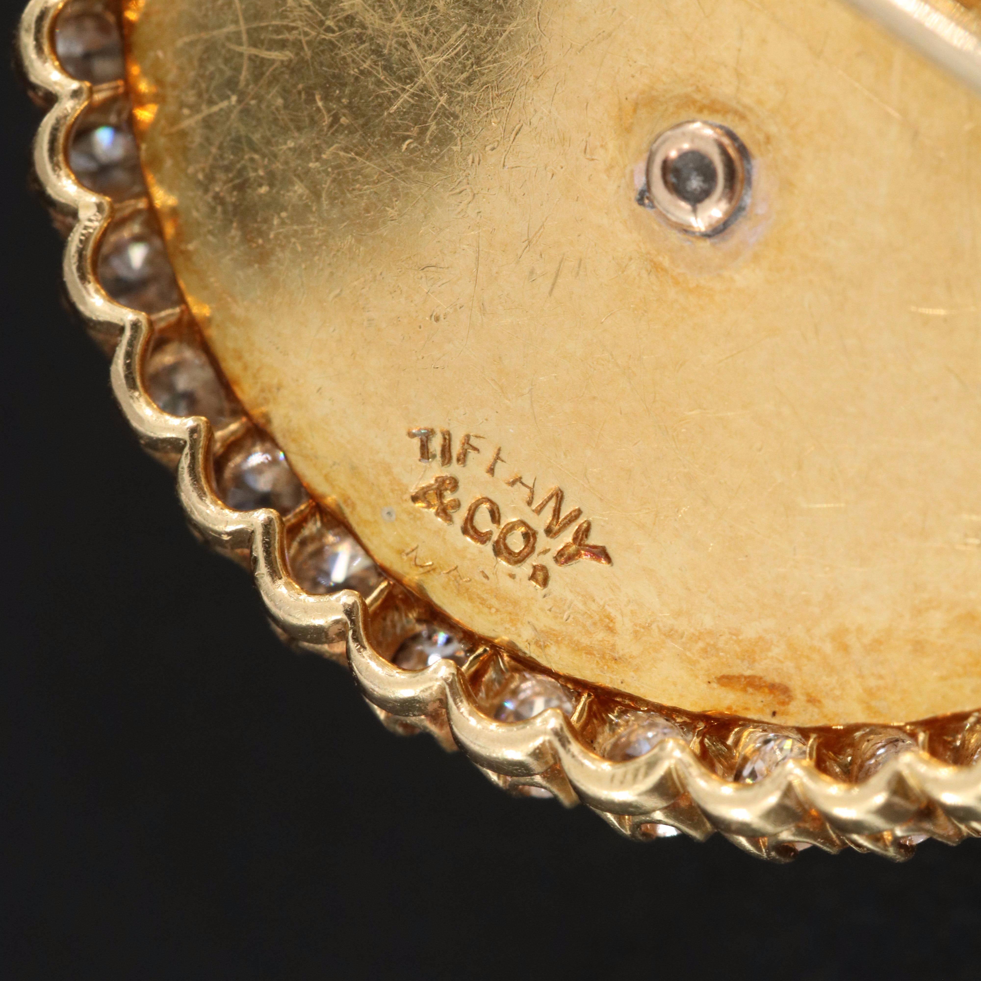 Edwardian Tiffany & Co. 18K Guilloché Enamel, Diamond Brooch with Platinum Trim