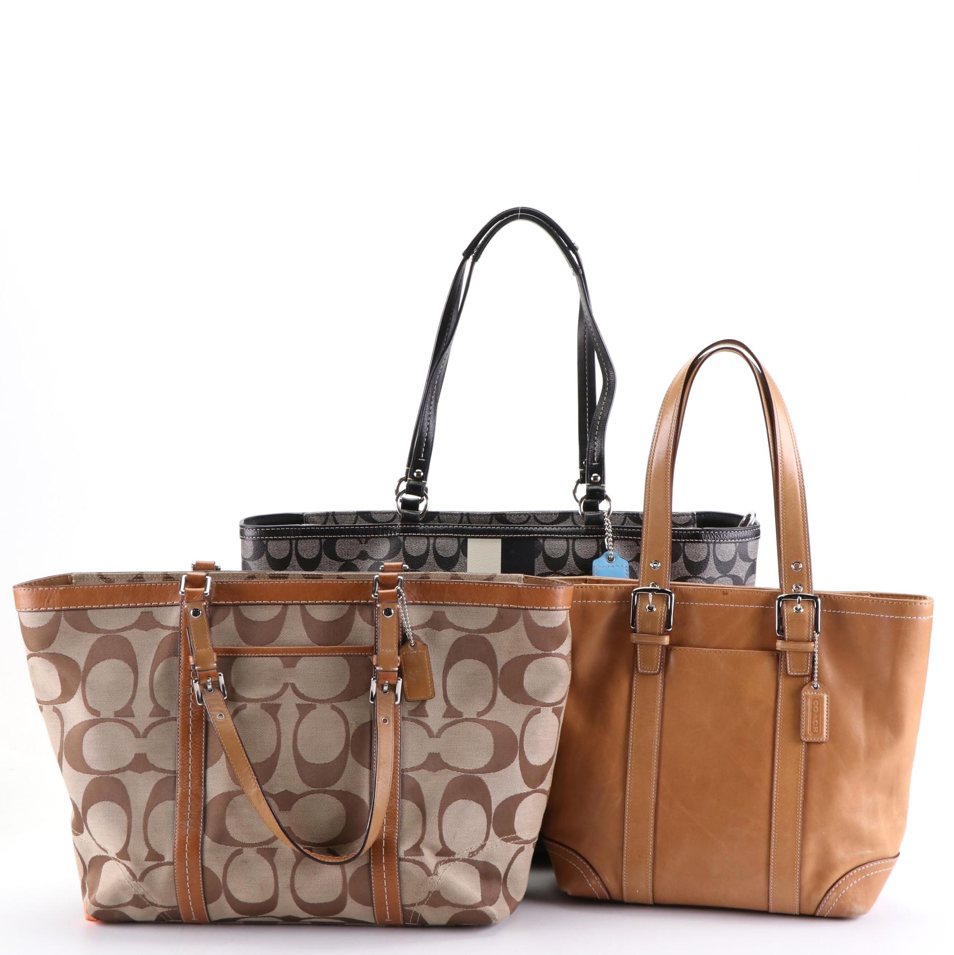 Coach Tote Bag Trio in Signature Canvas, Coated Canvas, and Tan Leather