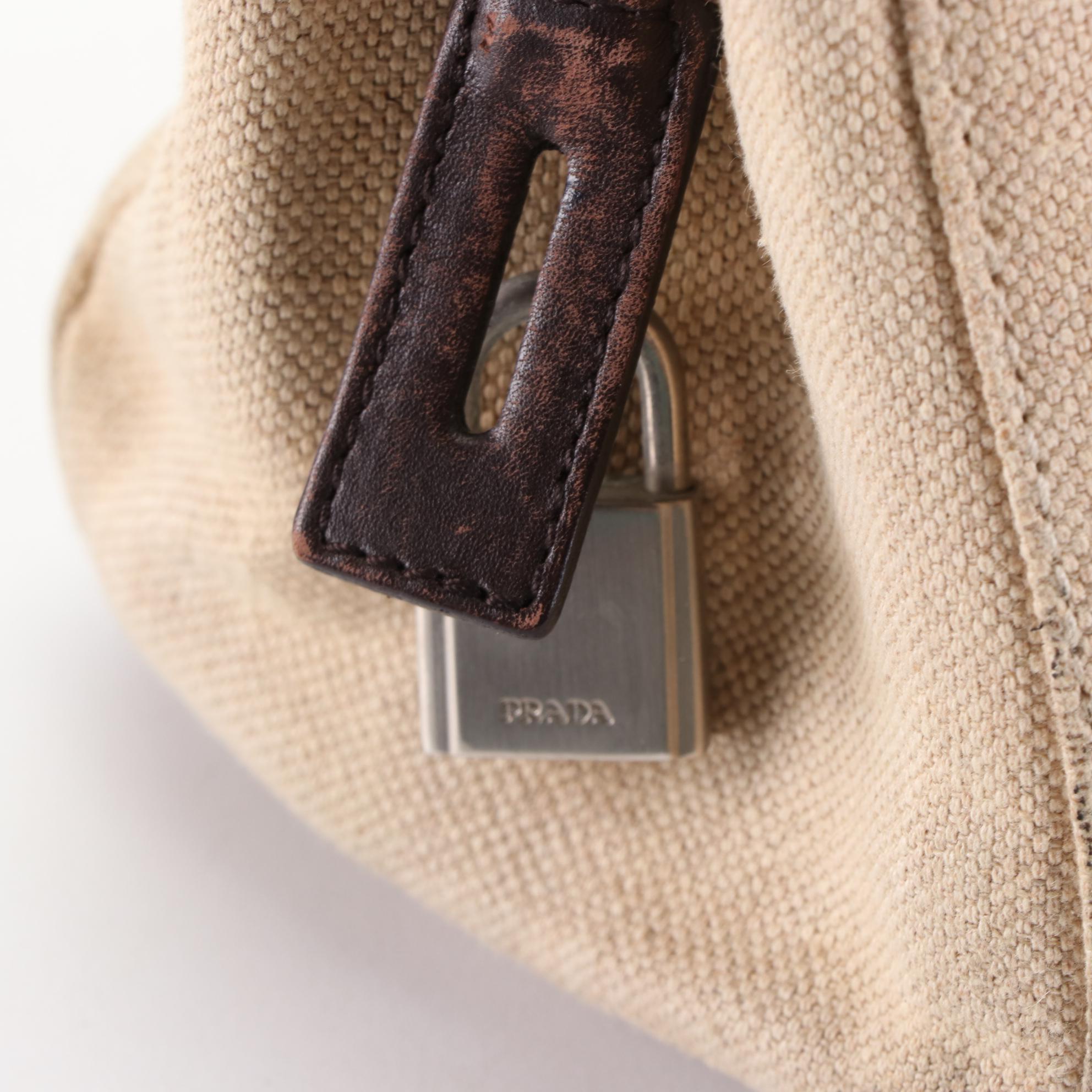 Prada Handbag in Woven Canvas and Leather