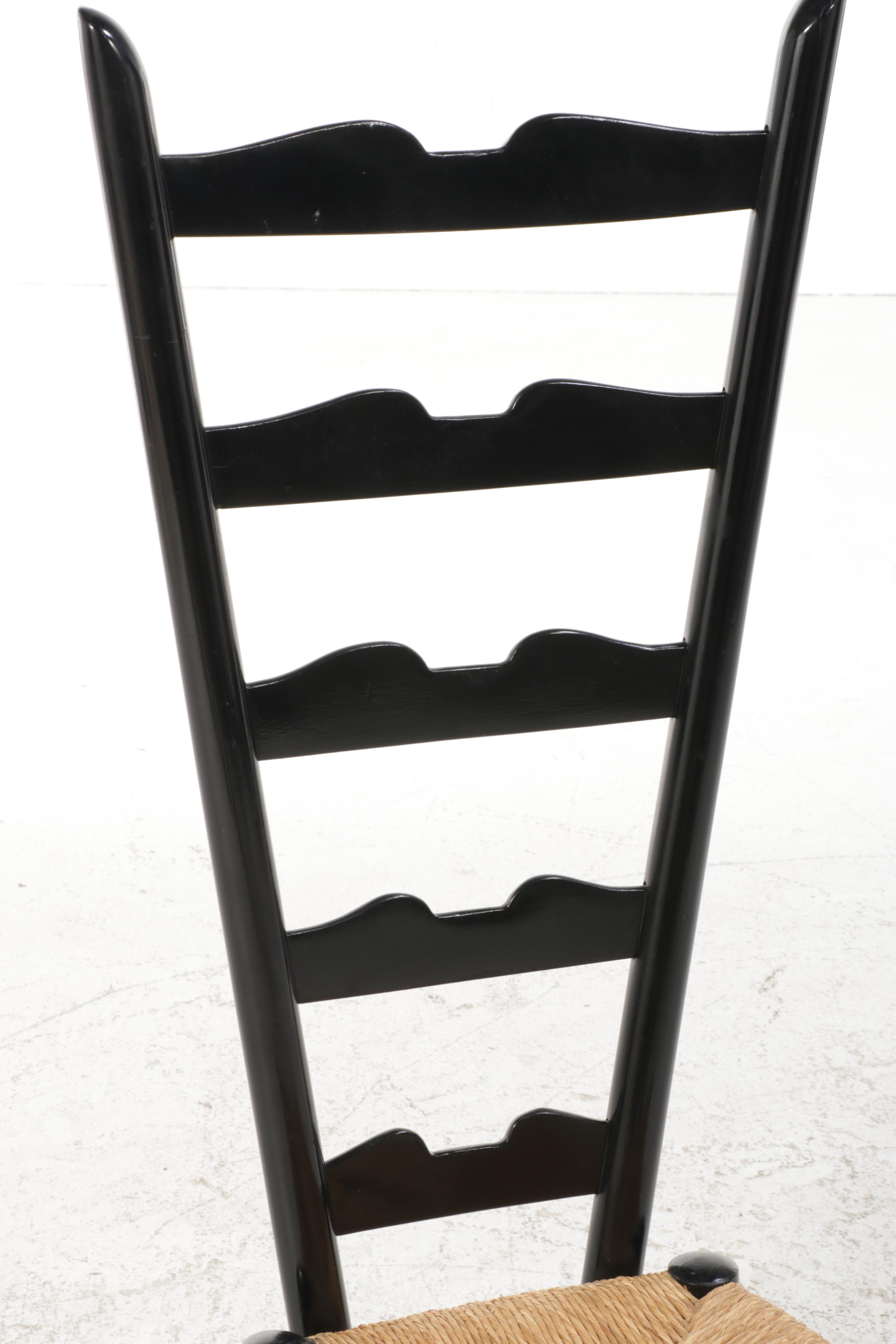 Italian Modernist Ebonized and Rush Seat "Fireside" Chair, Manner of Gio Ponti