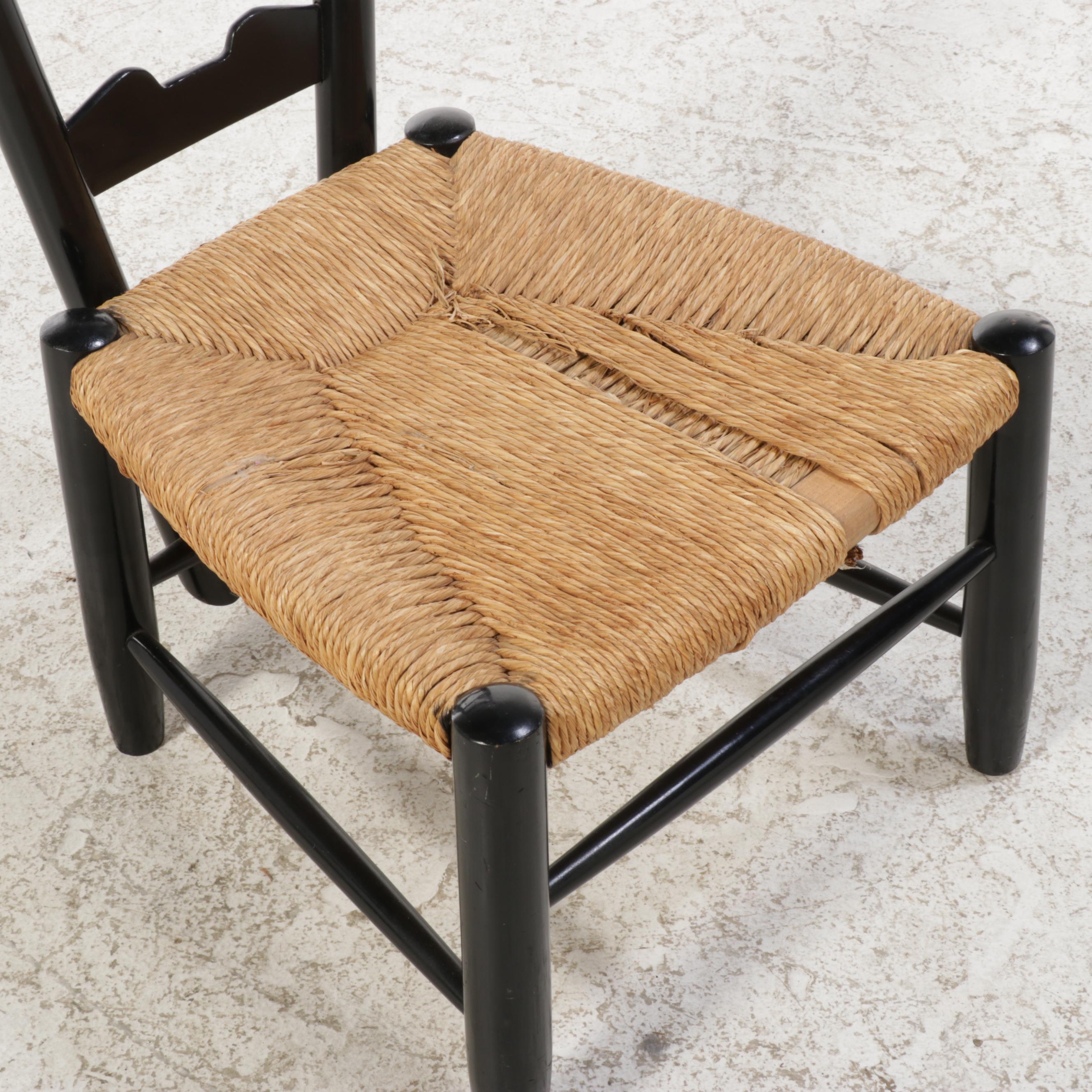 Italian Modernist Ebonized and Rush Seat "Fireside" Chair, Manner of Gio Ponti