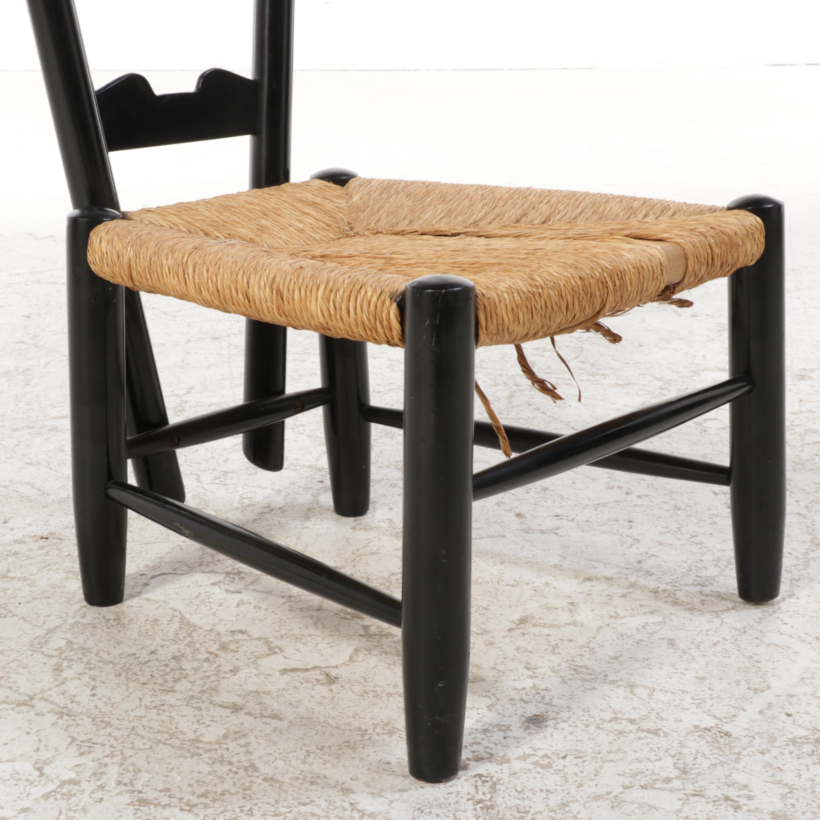 Italian Modernist Ebonized and Rush Seat "Fireside" Chair, Manner of Gio Ponti