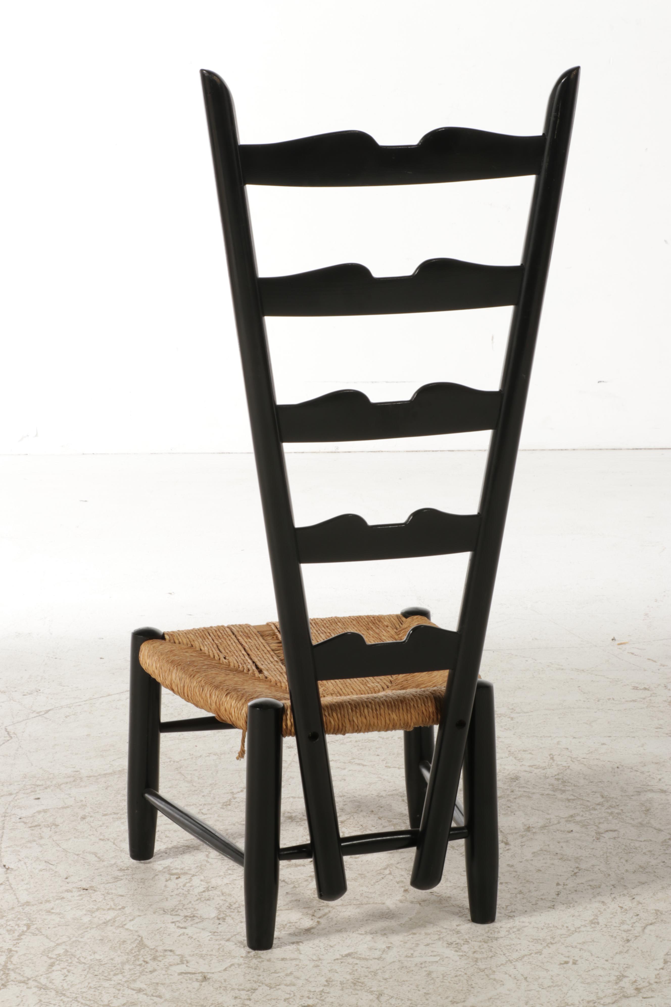 Italian Modernist Ebonized and Rush Seat "Fireside" Chair, Manner of Gio Ponti