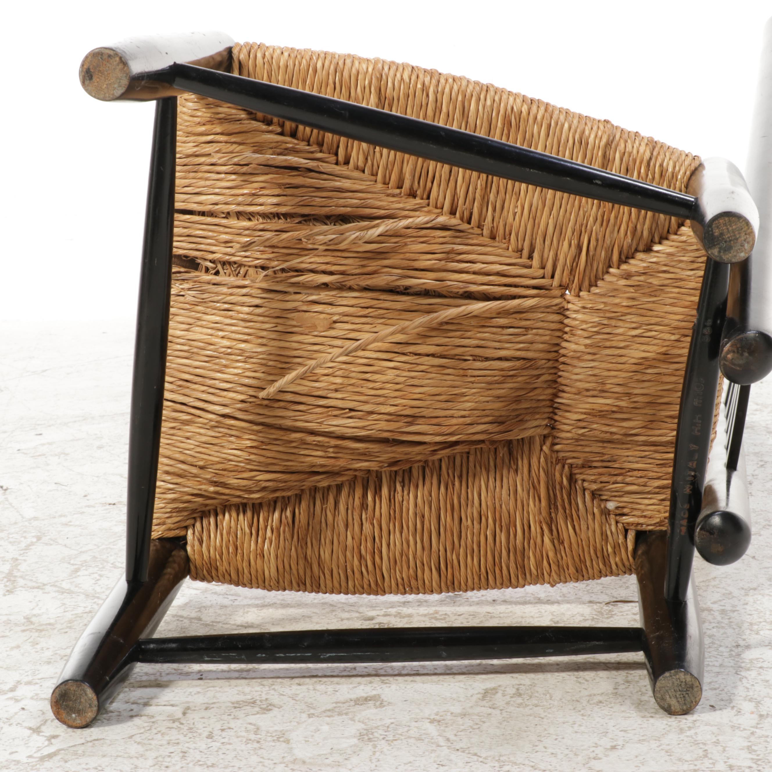 Italian Modernist Ebonized and Rush Seat "Fireside" Chair, Manner of Gio Ponti