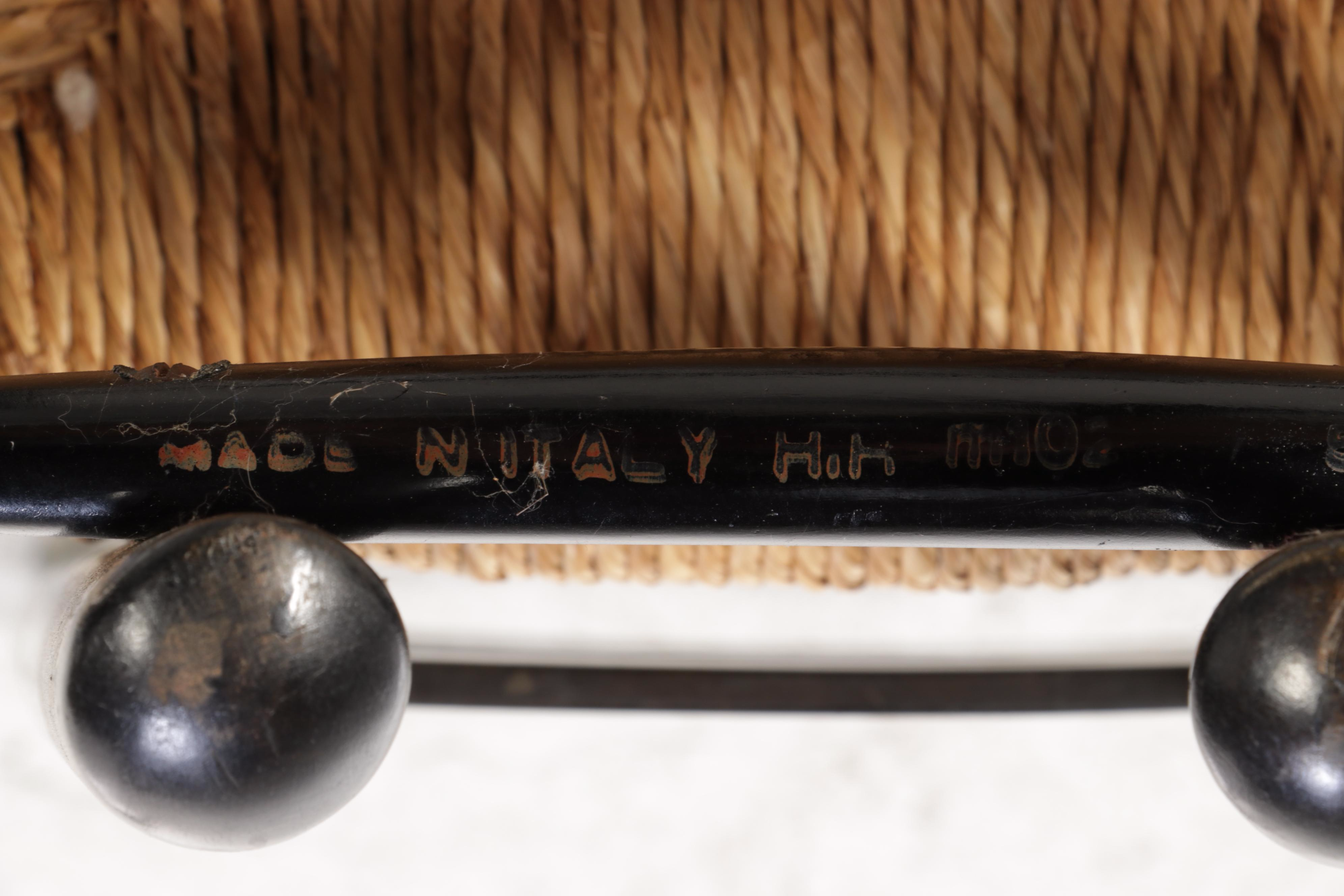 Italian Modernist Ebonized and Rush Seat "Fireside" Chair, Manner of Gio Ponti