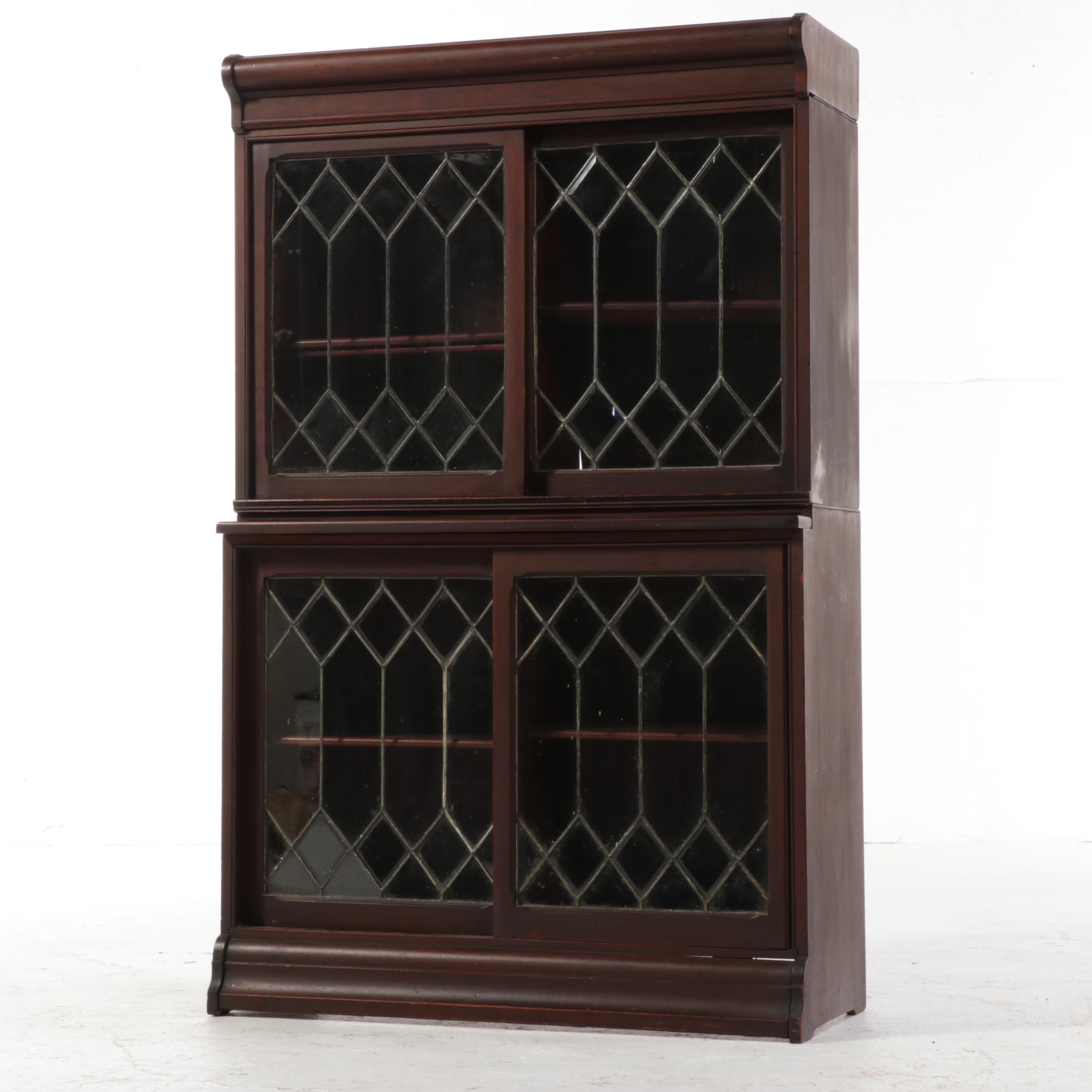 Danner Birch Two-Piece Bookcase with Sliding Leaded Beveled Glass Doors