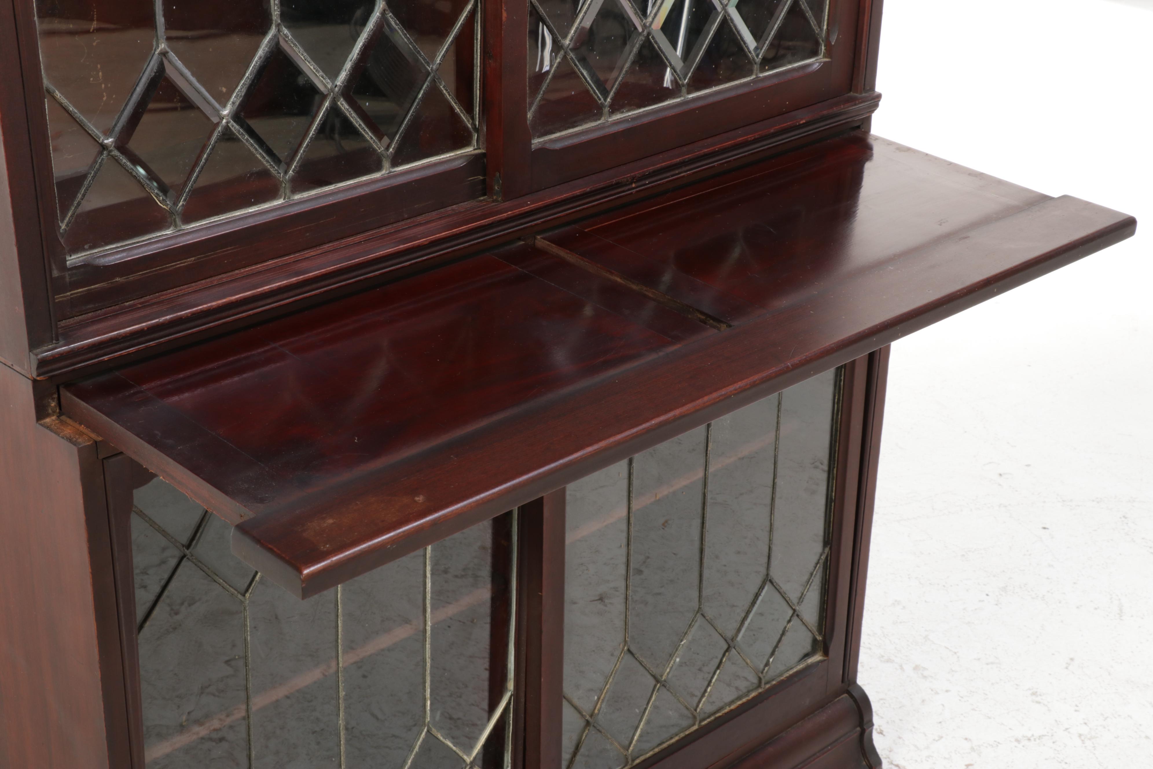 Danner Birch Two-Piece Bookcase with Sliding Leaded Beveled Glass Doors