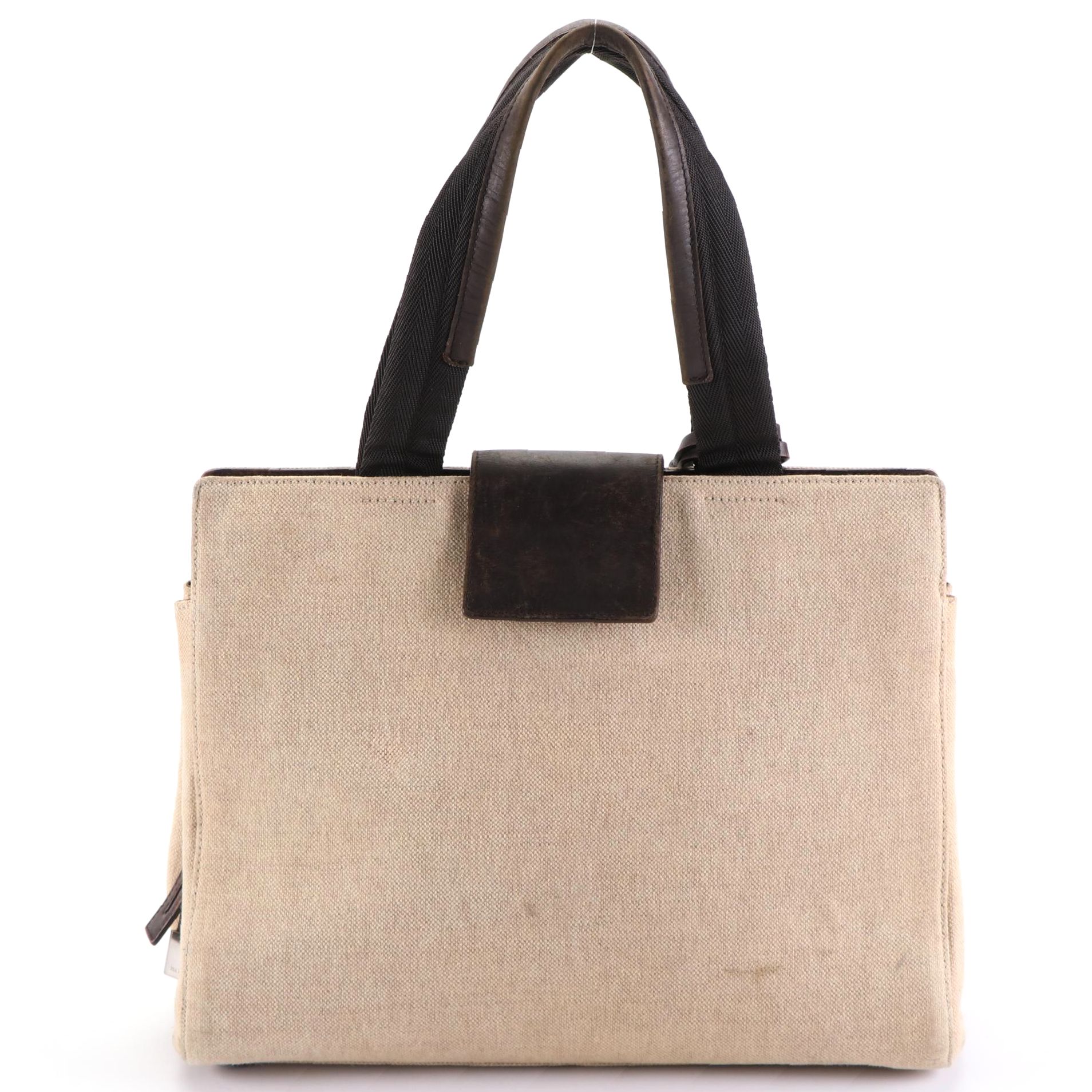 Prada Handbag in Woven Canvas and Leather