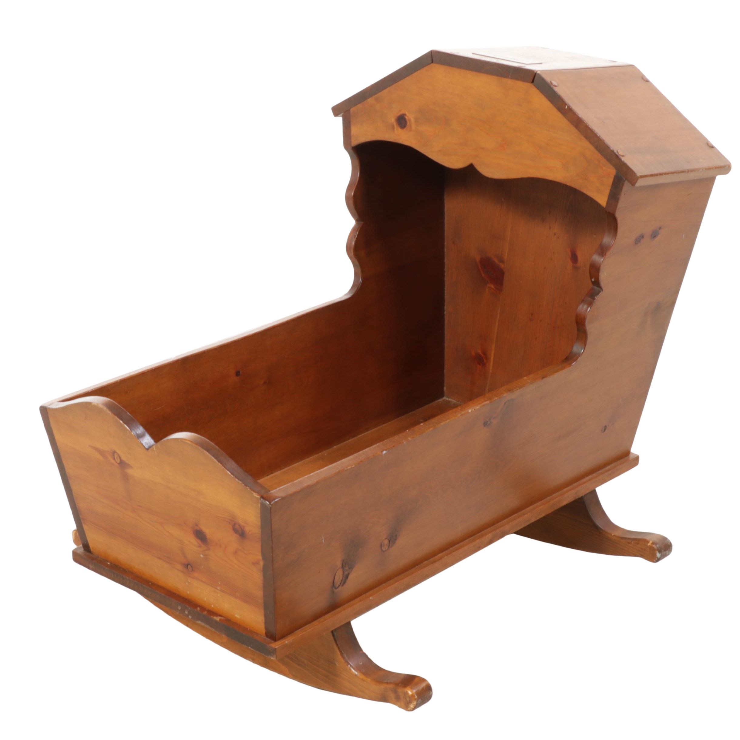 American Primitive Style Pine Hooded Cradle, Late 20th Century