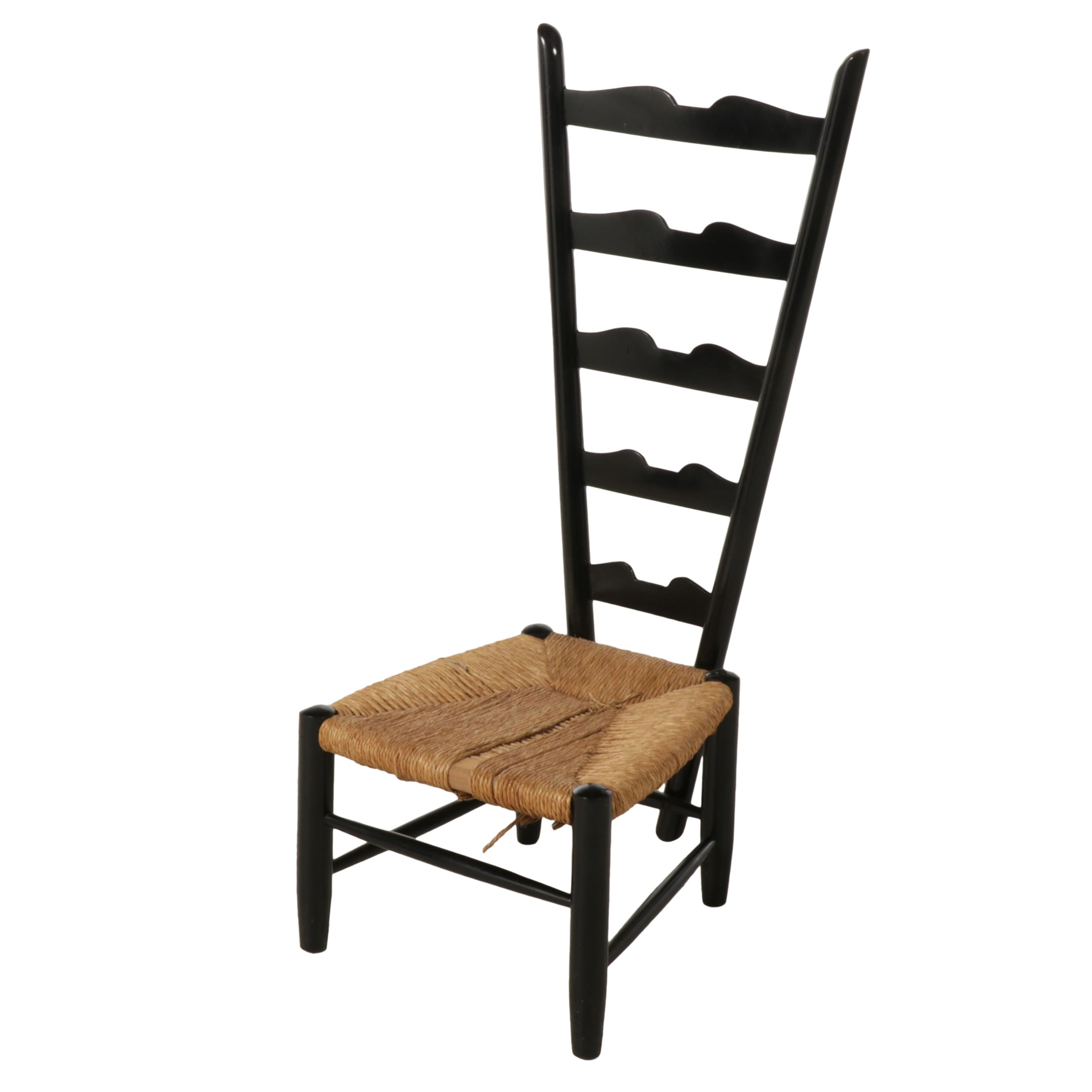 Italian Modernist Ebonized and Rush Seat "Fireside" Chair, Manner of Gio Ponti