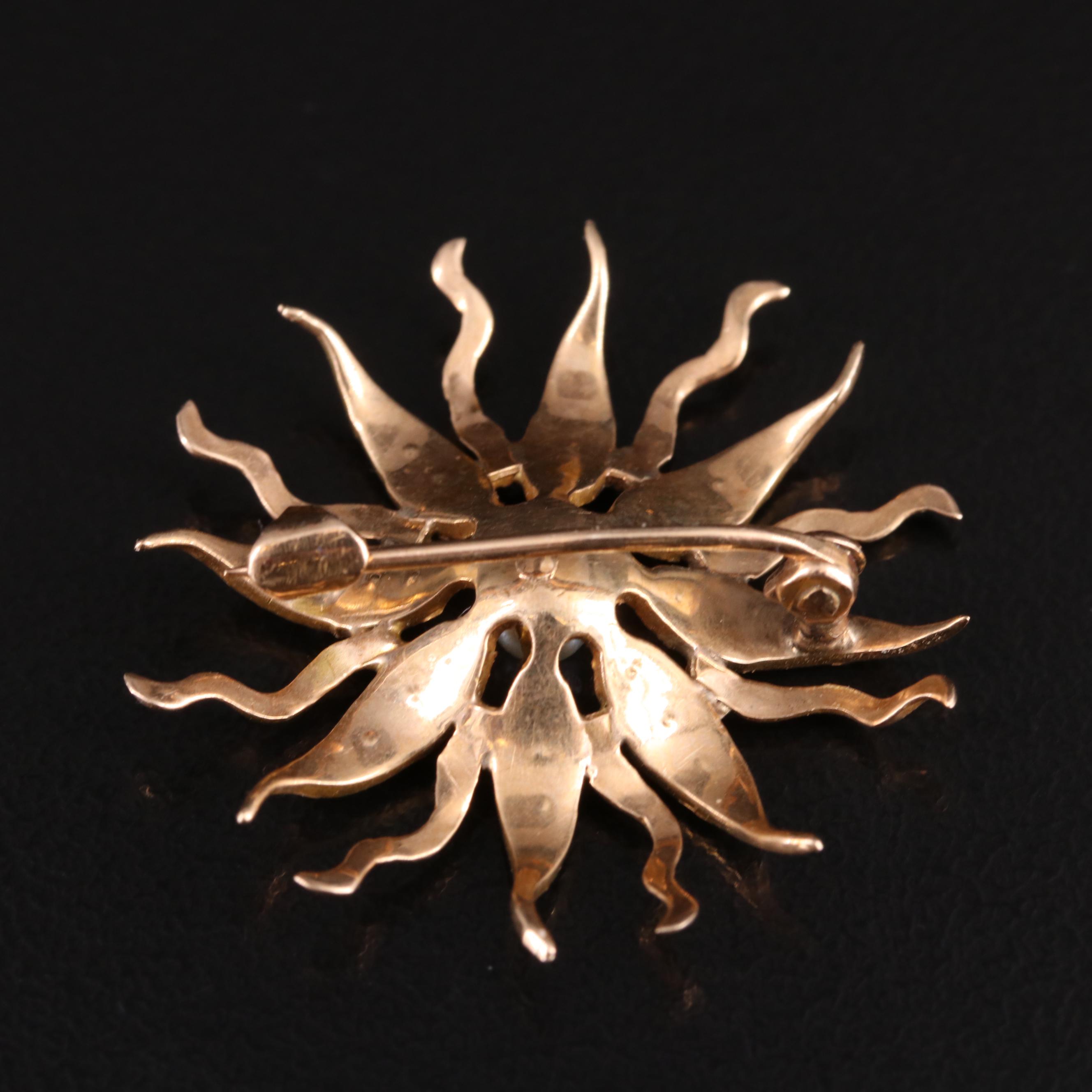 Antique 14K Seed Pearl Sunburst Pin