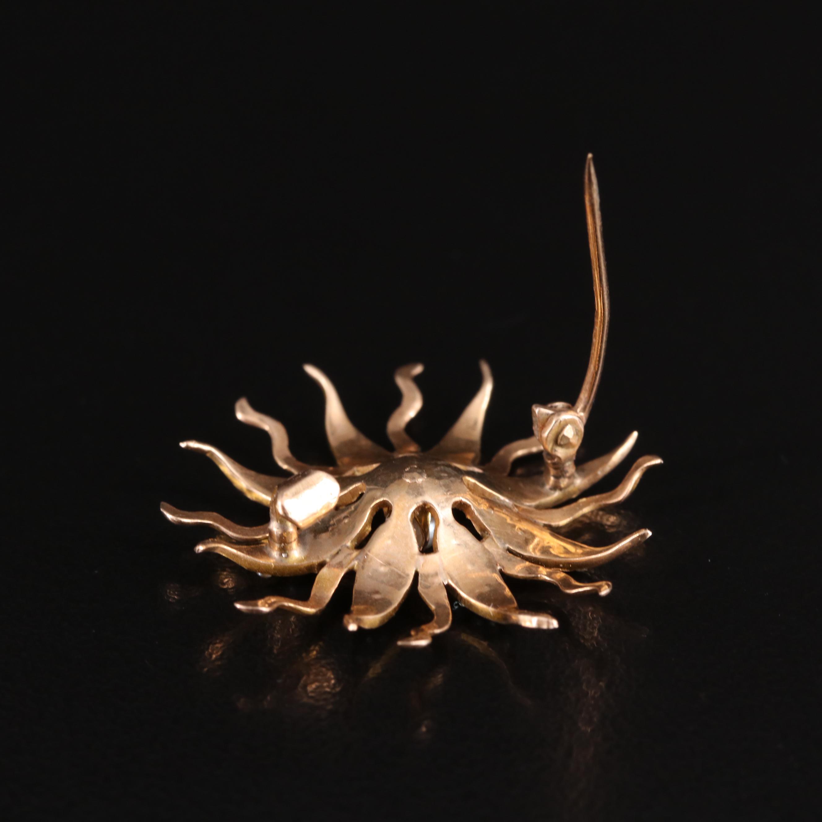 Antique 14K Seed Pearl Sunburst Pin